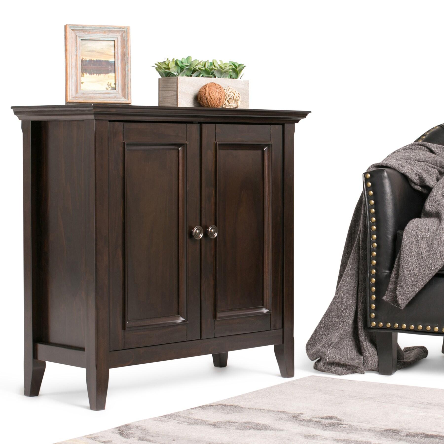 Simpli Home Amherst Solid Wood Low Storage Cabinet in Hickory Brown