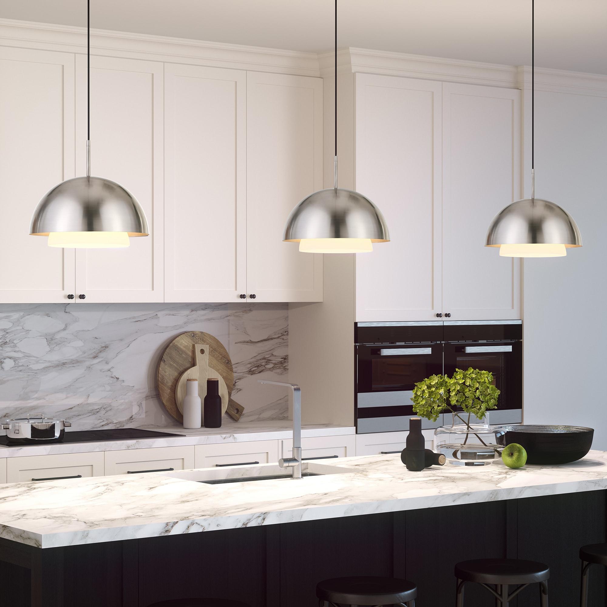 Evelyn&Zoe 15" Brushed Nickel Metal/Glass Pendant