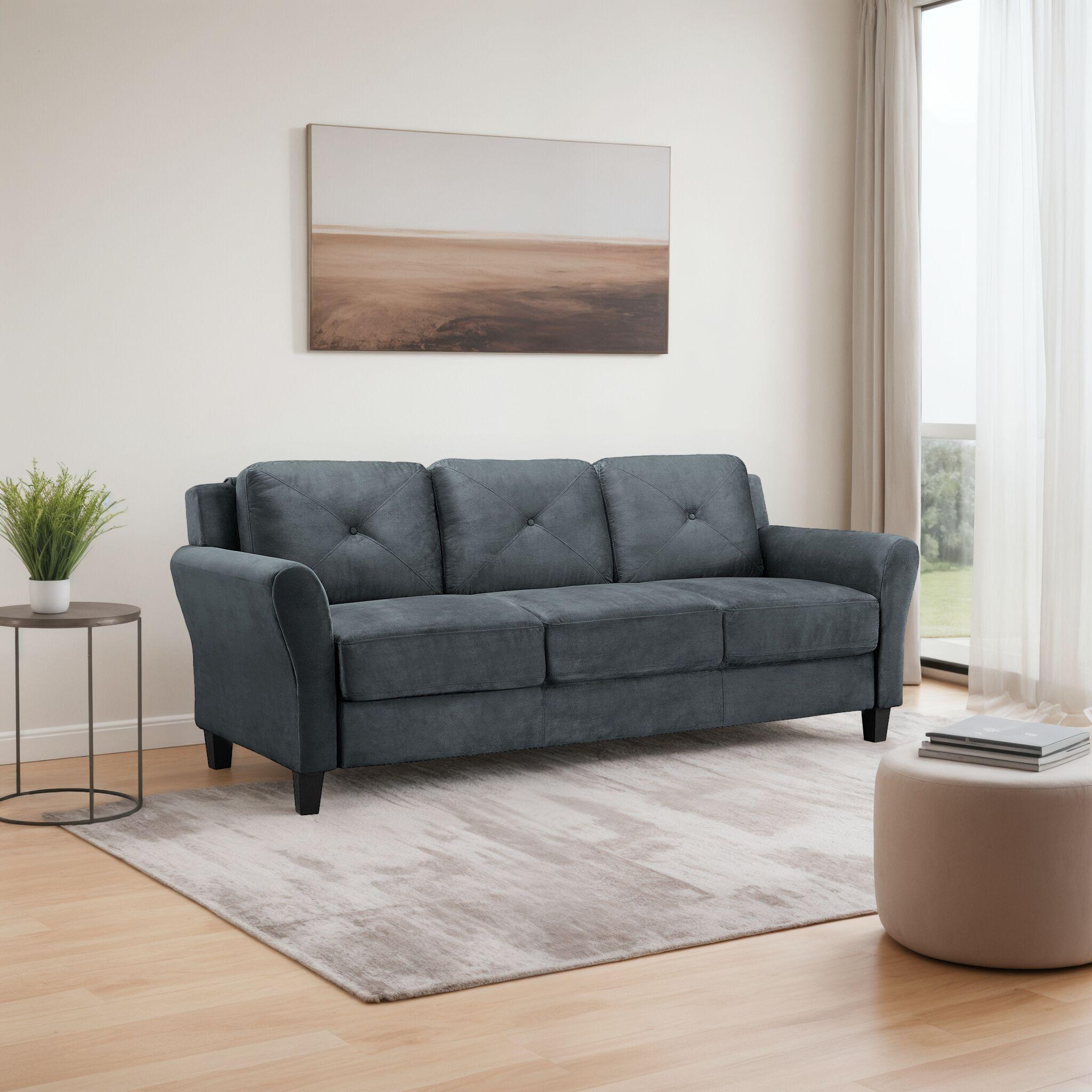 Lifestyle Solutions Taryn Traditional Sofa with Rolled Arms, Dark Gray Fabric