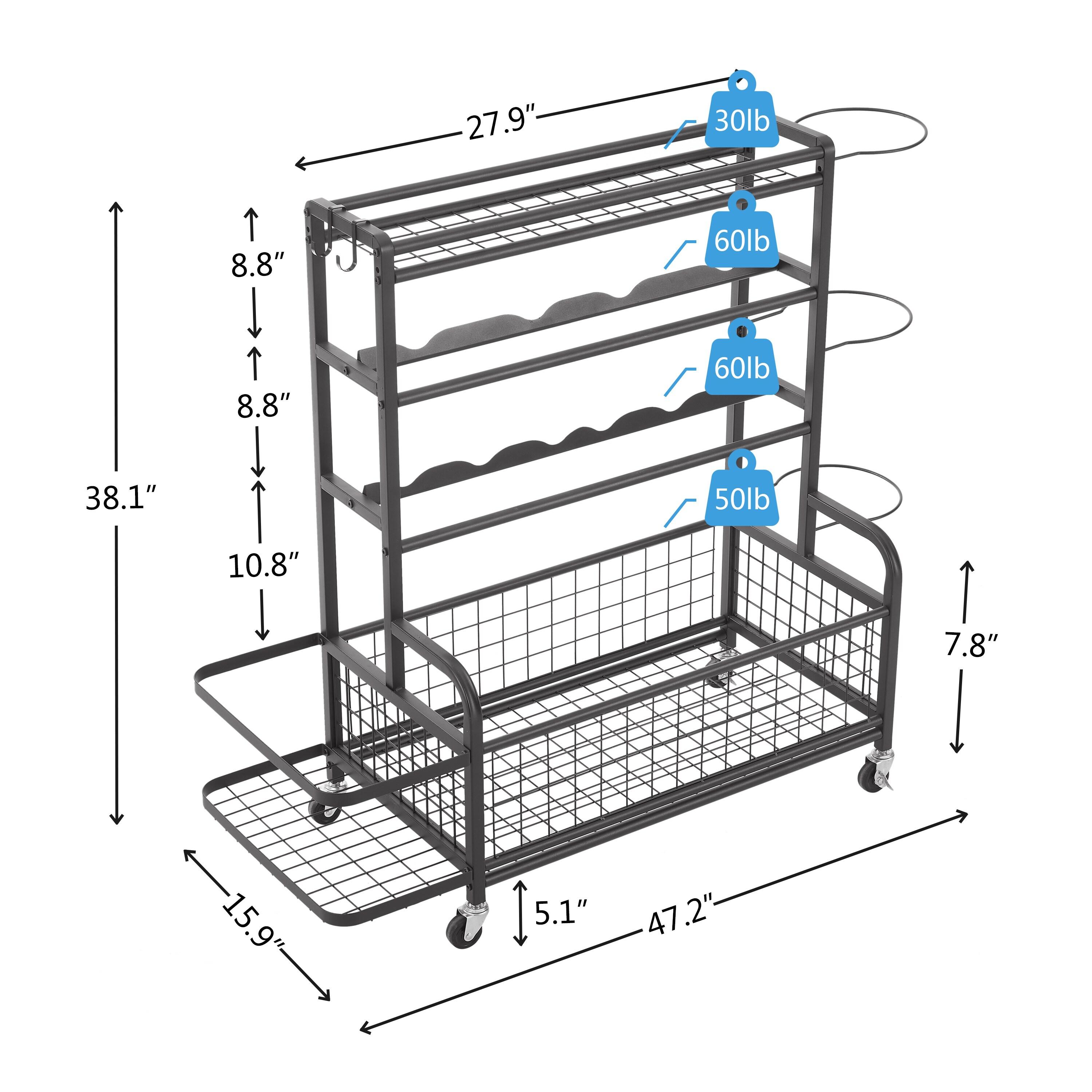 Black 4-Tier Metal Storage Organizer with Rolling Wheels