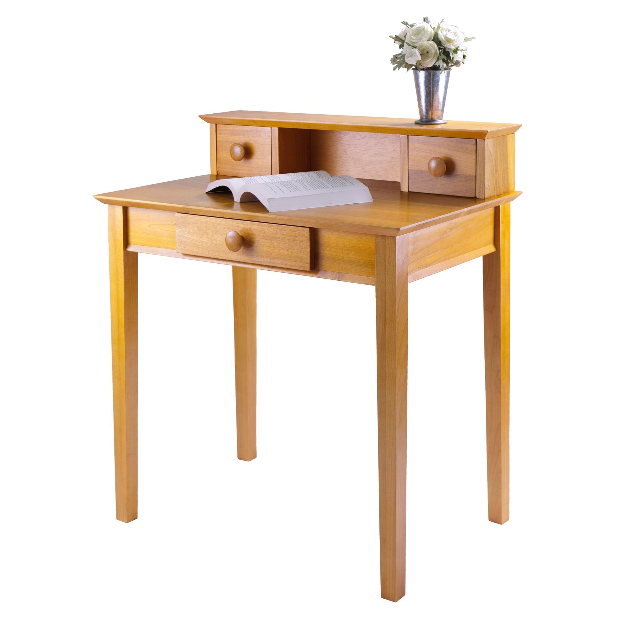 Studio Writing Desk with Hutch Honey Brown - Winsome: Mid-Century Modern, Home Office Furniture, Space-Saving Design