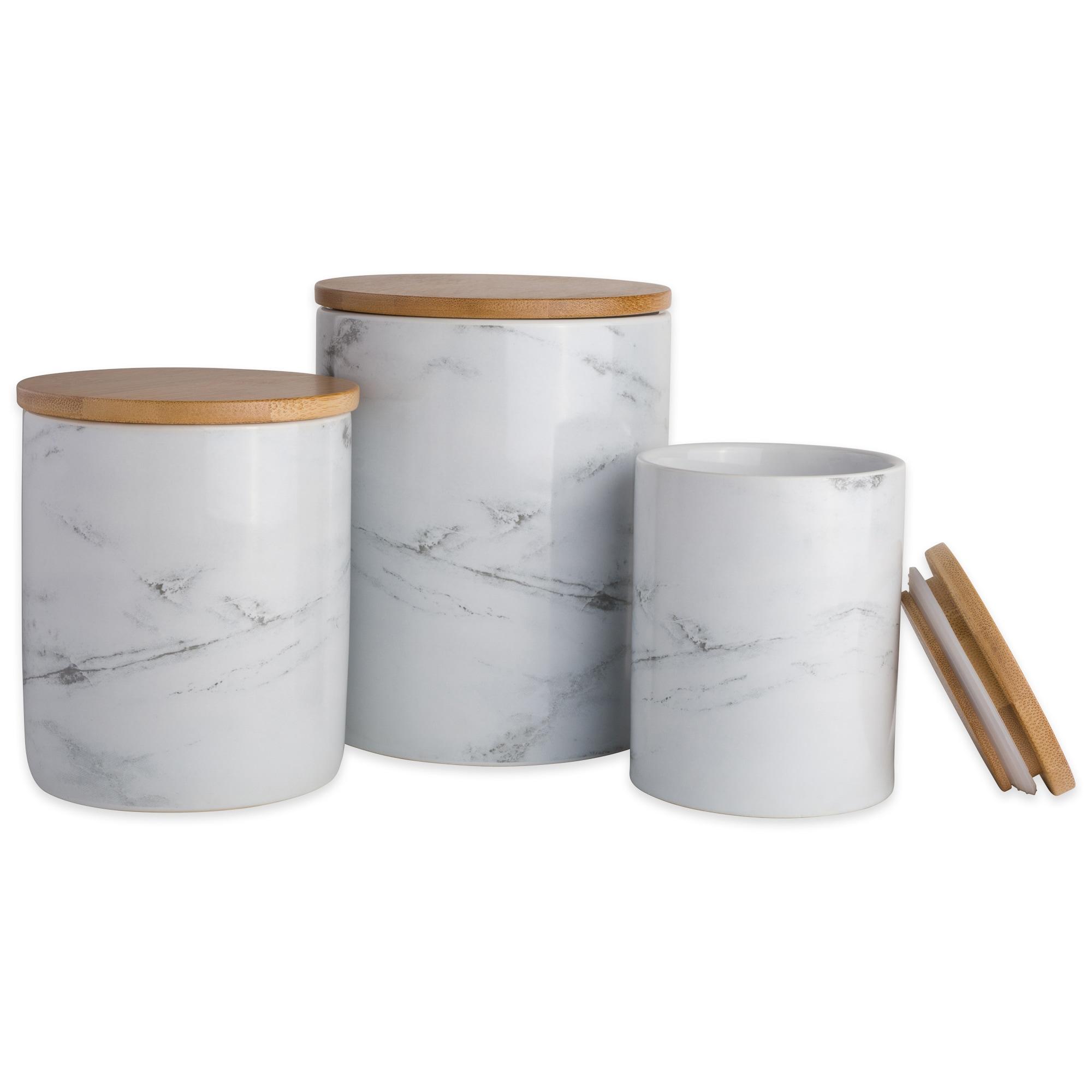 3 Pieces Ceramic Jar Coffee Storage Stackable Basket Canister Grey