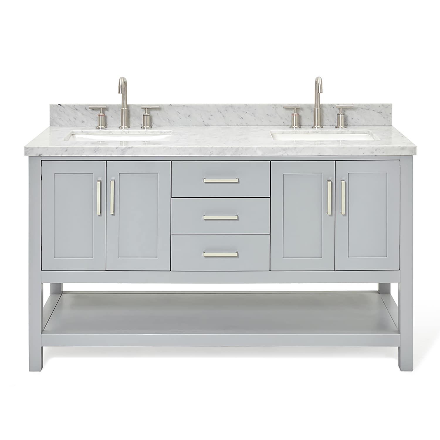 Gray Double Freestanding Vanity with Carrara White Top