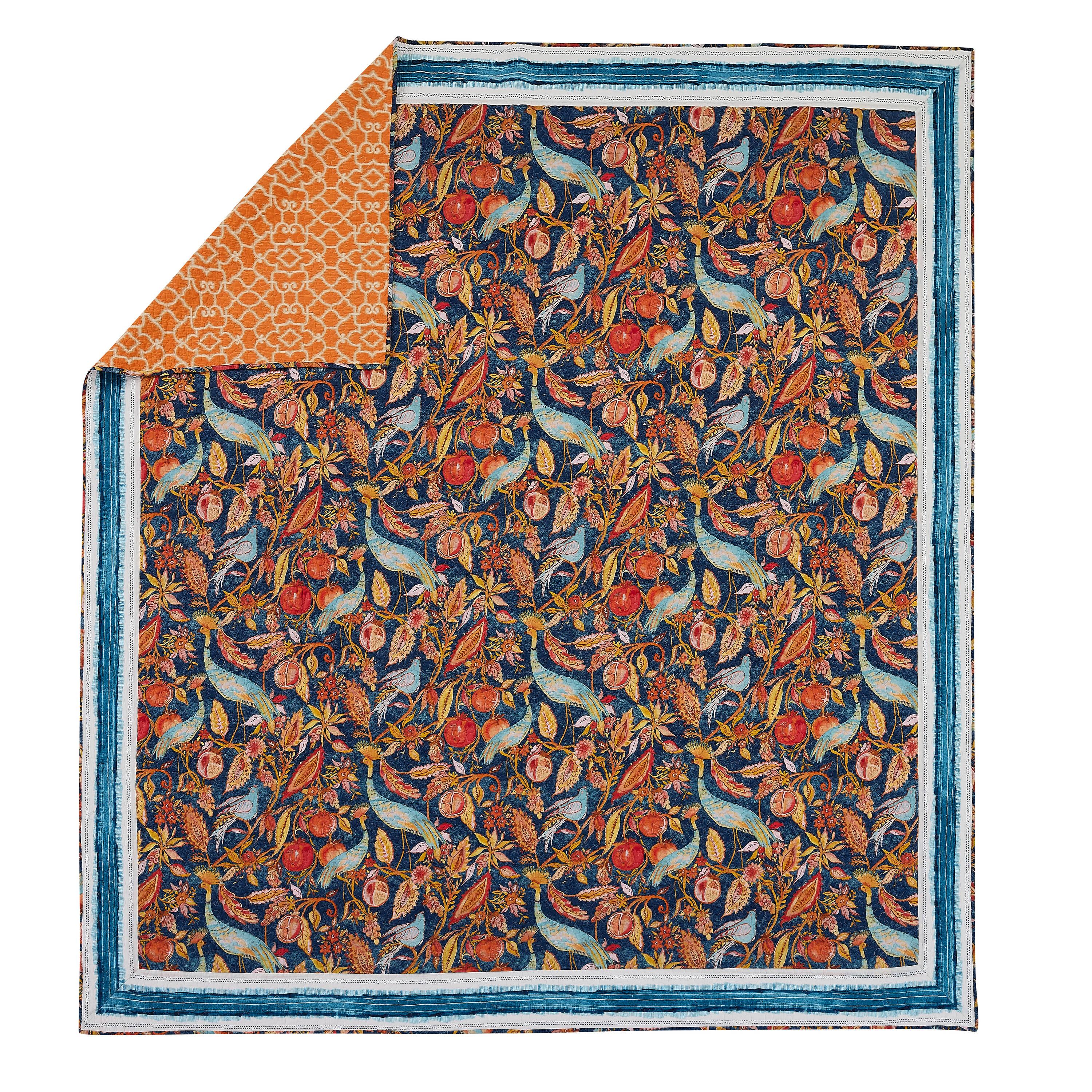 Peacock Garden Cotton Reversible 3 Piece Quilt Set