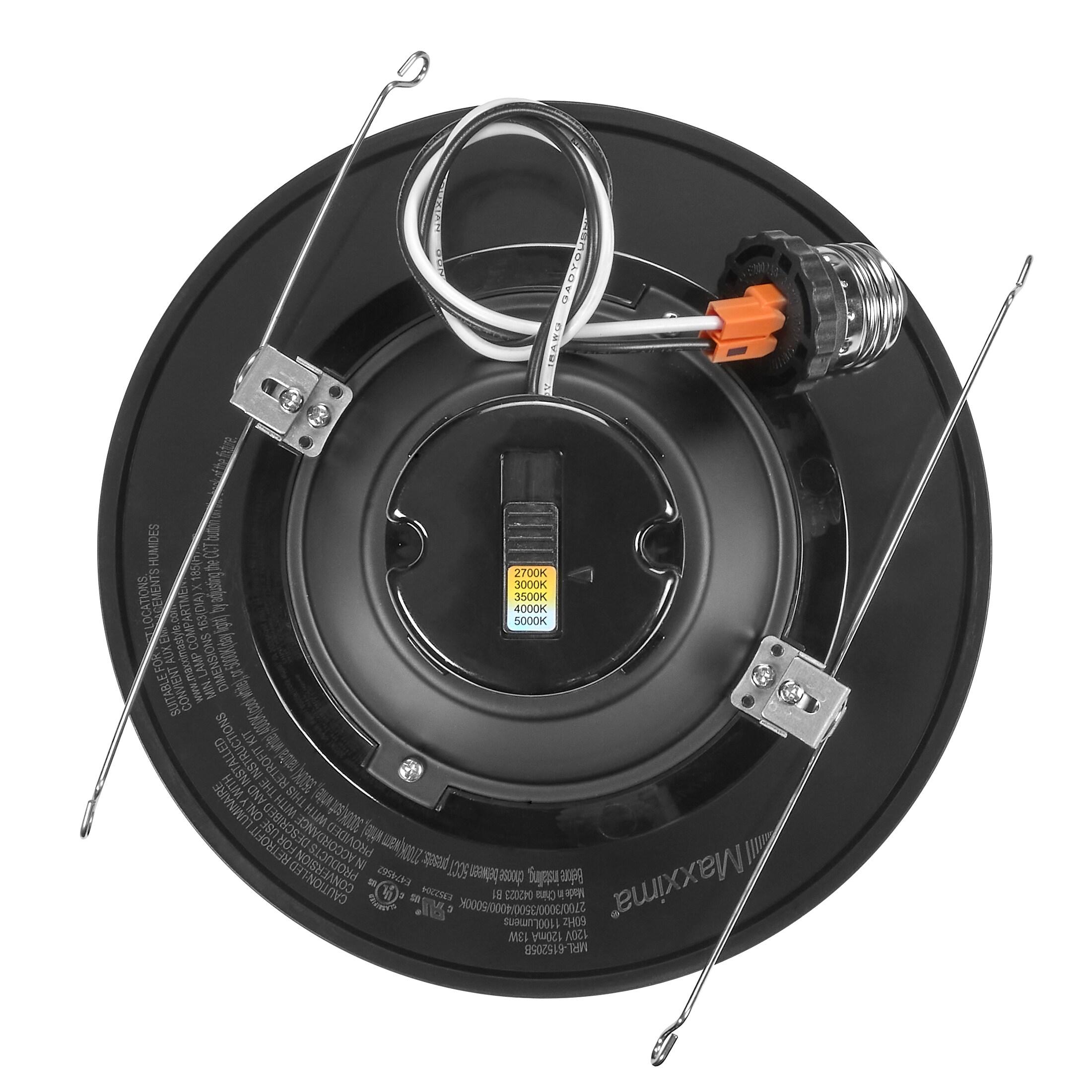 Maxxima 5" & 6" 5 CCT Retrofit LED Downlight - 1100 Lumens, E-26 Quick Connect, Dimmable, Black Trim.