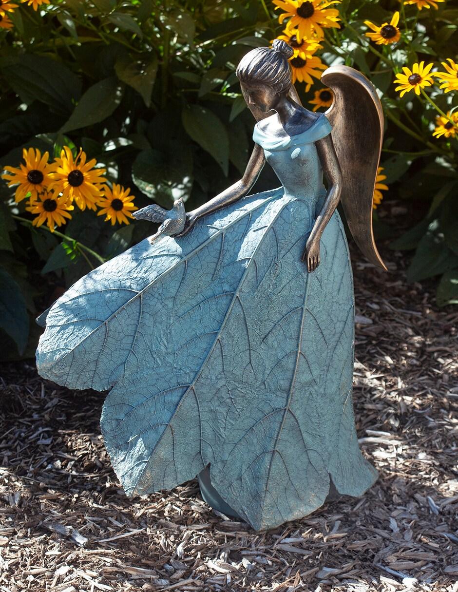 Roman 19.75" Angel and Bird Statue Outdoor Garden Statue Bronze