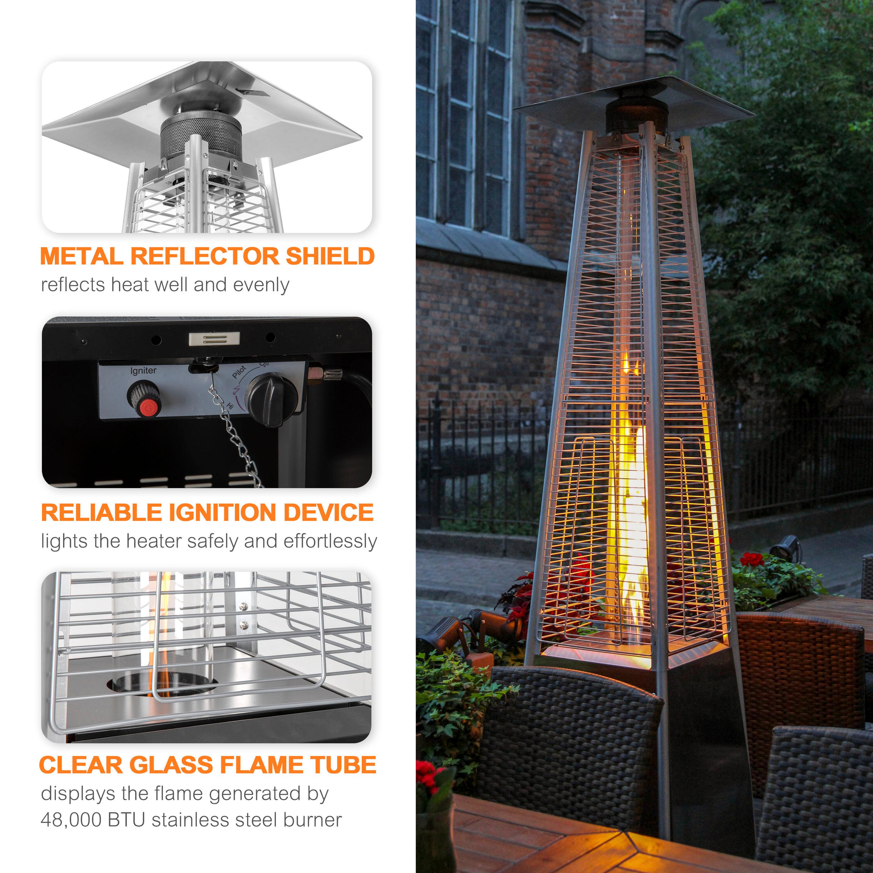 Nuu Garden Outdoor 48,000 BTU Pyramid Patio Heater with Wheels,Propane Flame Gas Patio Heater with Quartz Glass Tube for Party, Deck,Black