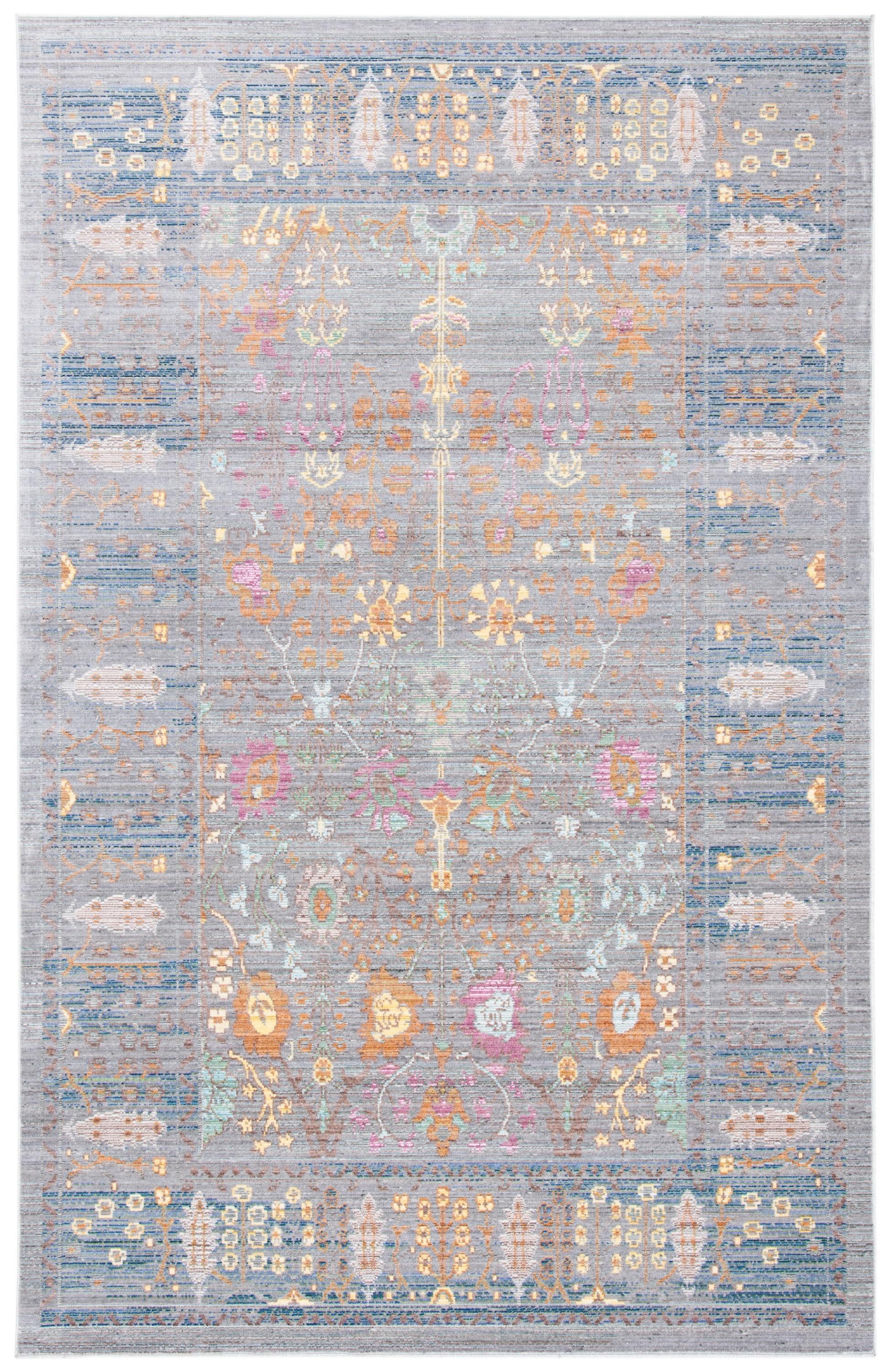 SAFAVIEH Valencia Grigor Traditional Polyester Area Rug, Grey/Multi, 4' x 6'