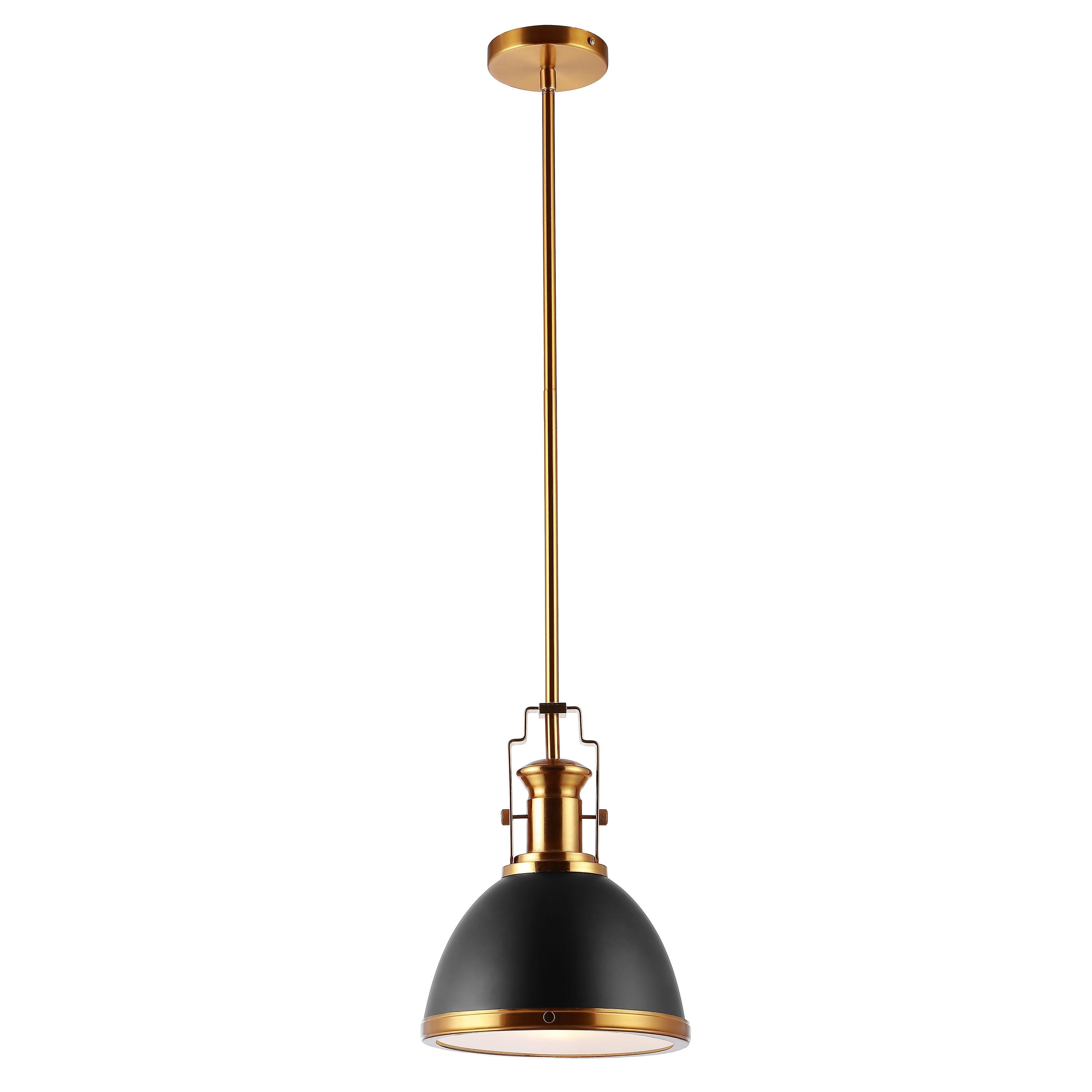 Homer 10" 1-Light Modern Industrial Iron LED Dome Pendant, Black/Brass Gold