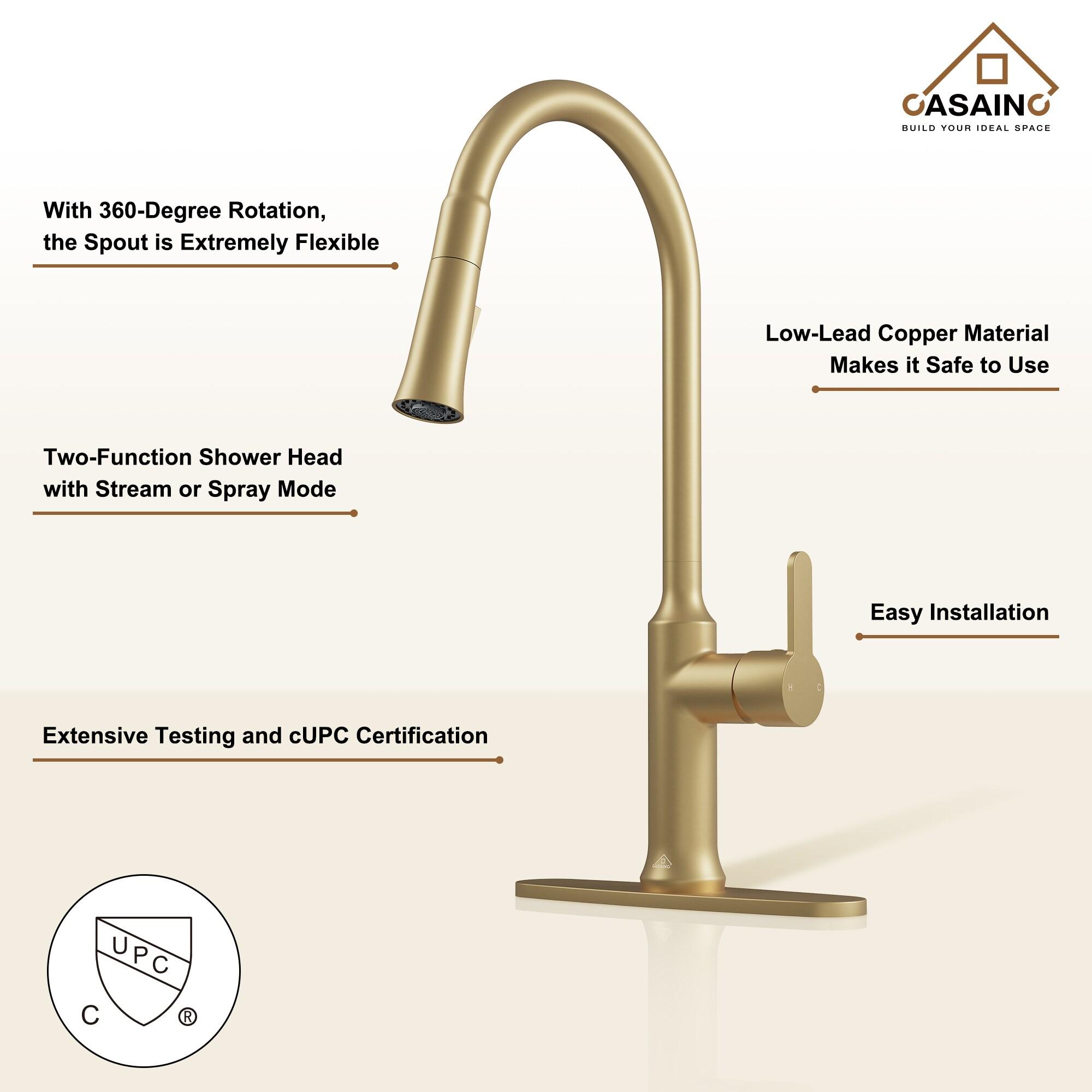 CASAINC 1.8 GPM Single-Handle Pull-Down Kitchen Faucet Single Hole Faucet