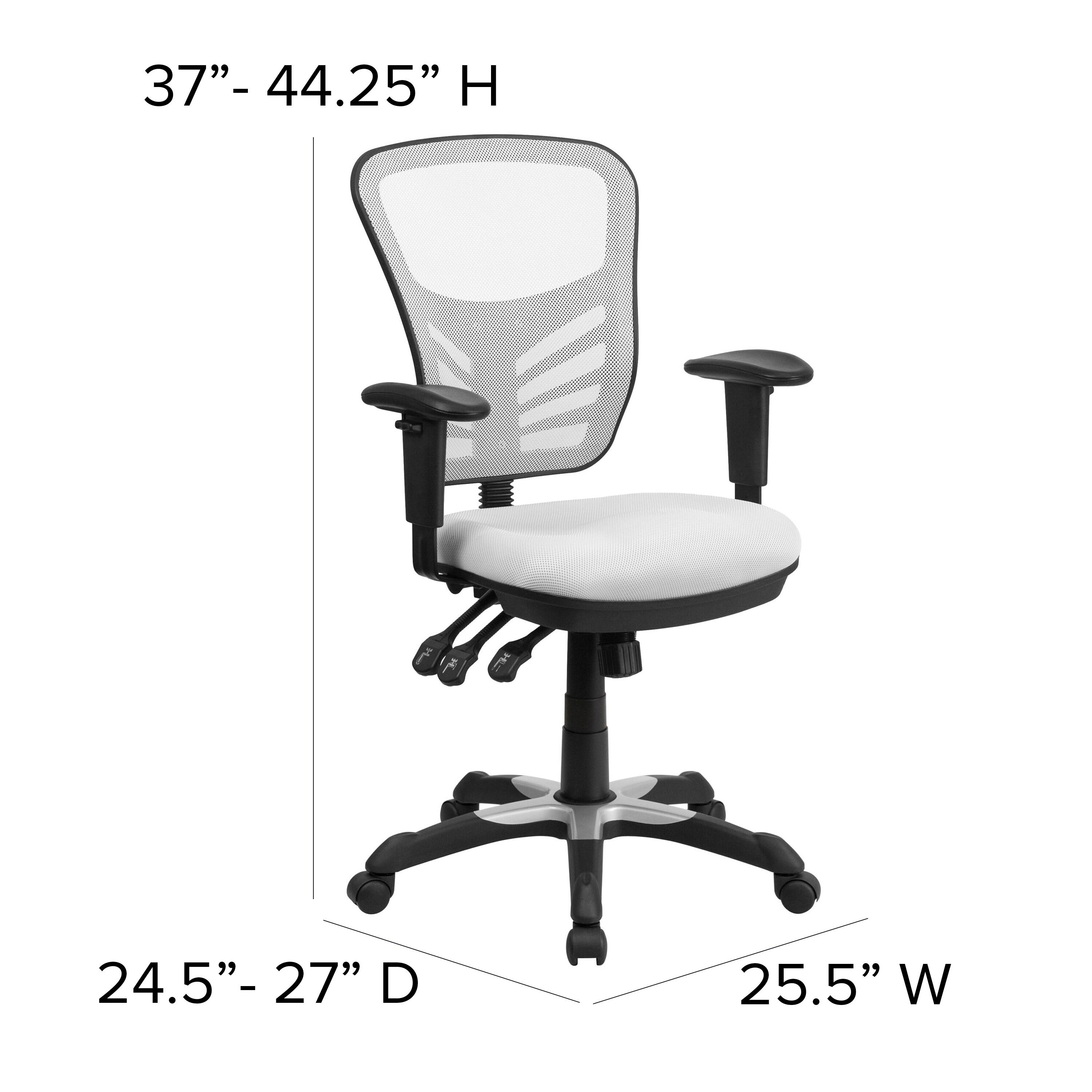 Flash Furniture Mid-Back White Mesh Multifunction Executive Swivel Ergonomic Office Chair with Adjustable Arms