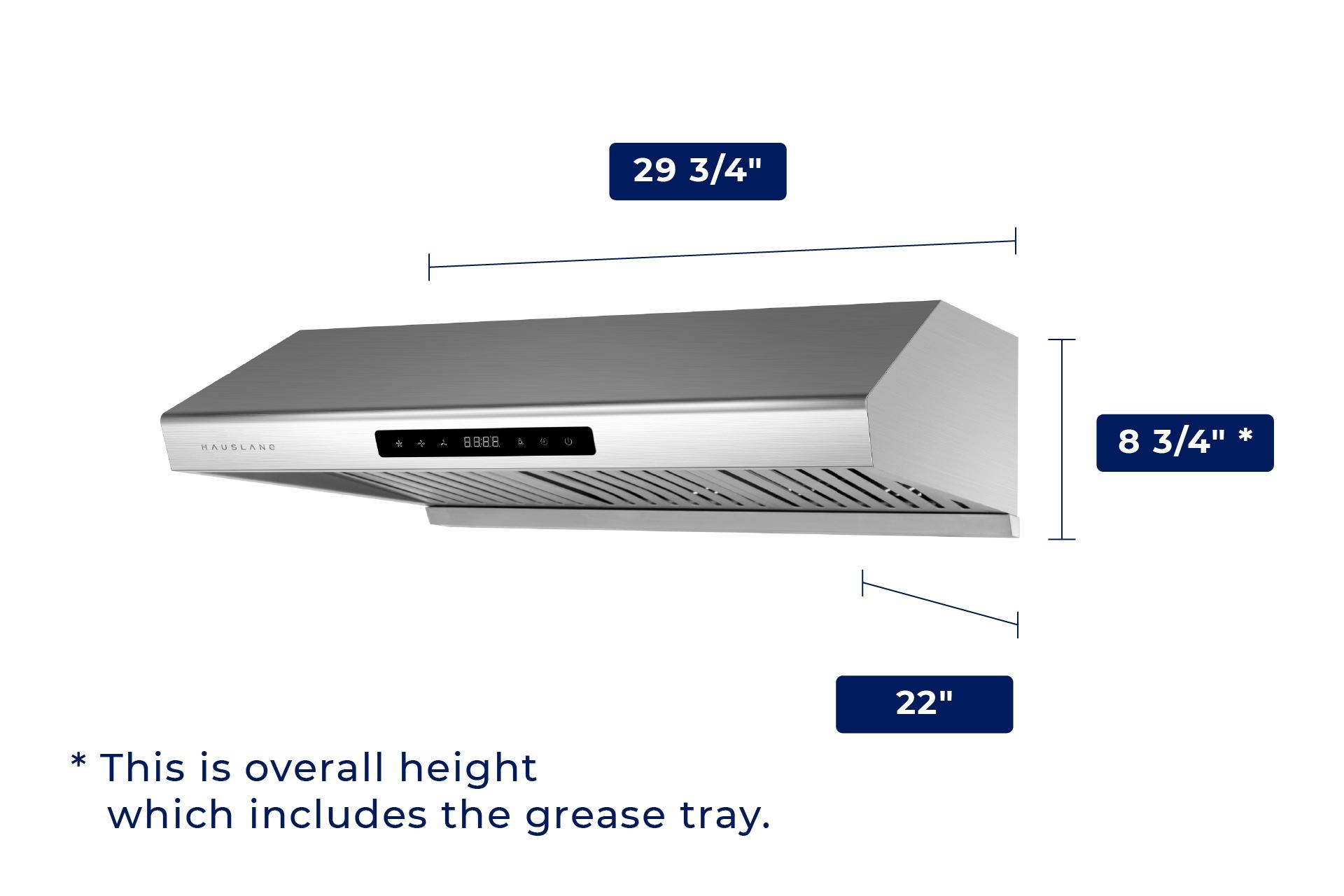 Hauslane 30" Stainless Steel 500 CFM Ducted (Vented) Under Cabinet Range Hood with Baffle Filter