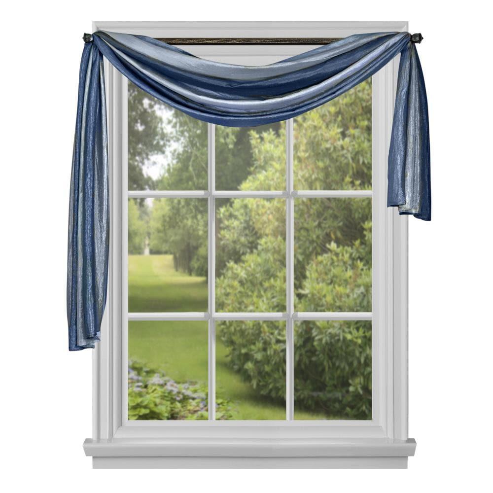 Kate Aurora Royal Ombre Crushed Semi Sheer Single Window Scarf Treatment - 50 in. W x 144 in. L, Blue