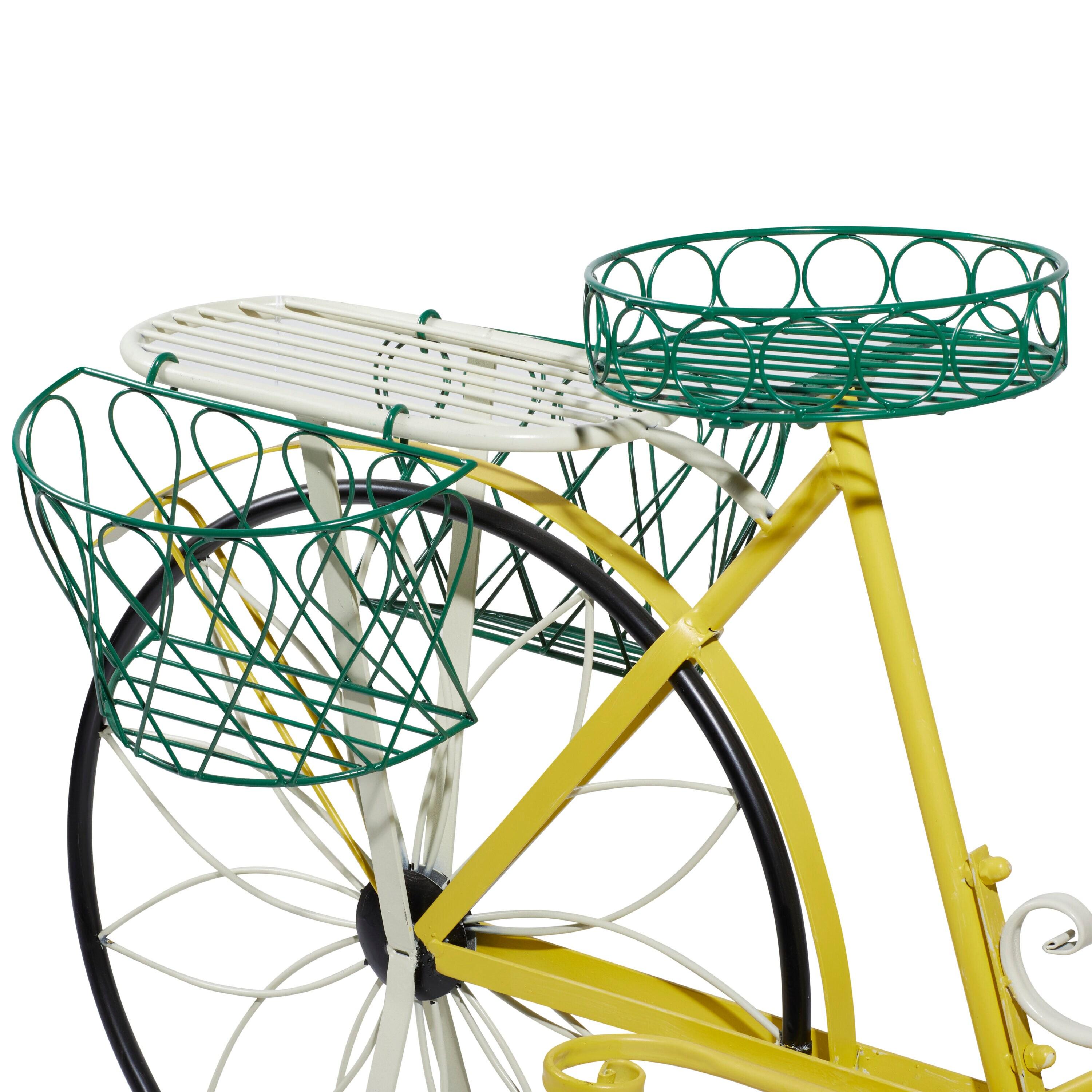 32" Traditional Iron Novelty Bicycle Plant Stand Yellow - Olivia & May: Metal Planter Pedestal, Weather-Resistant