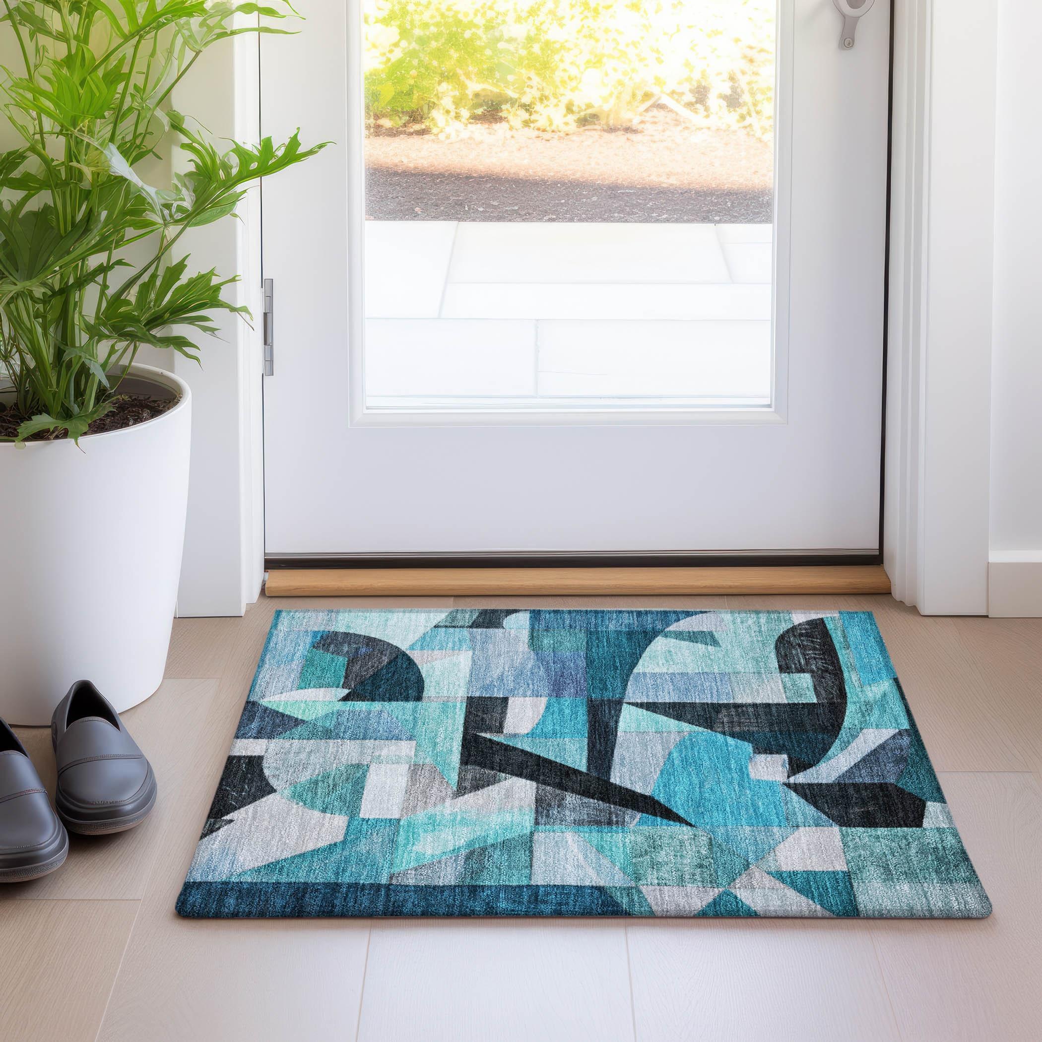 Machine Washable Indoor/Outdoor Chantille Teal Rug