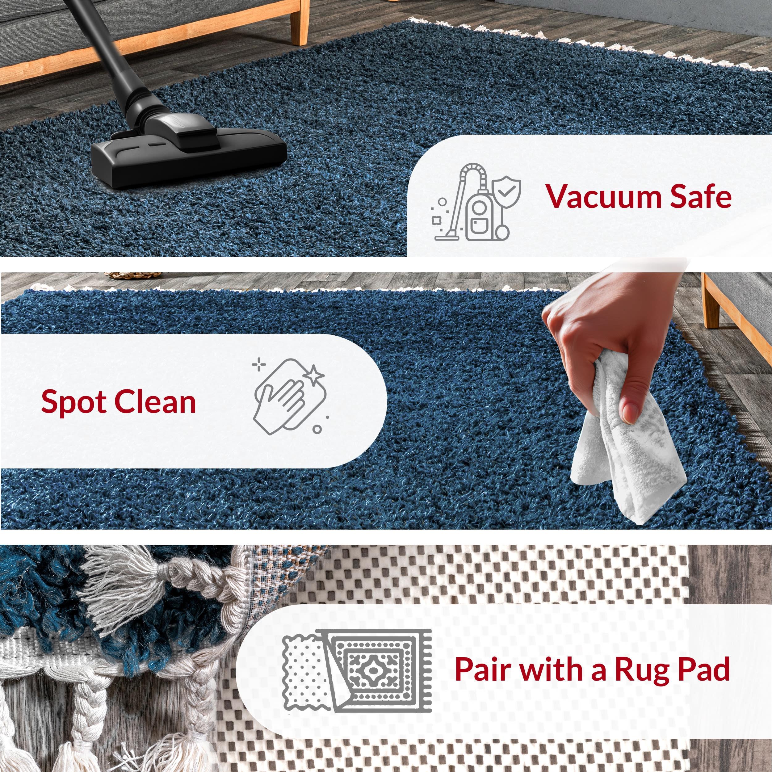Nuloom Neva Solid 2x3 Accent Shag Indoor Area Rug for Living Room Bedroom Dining Room Nursery Entryway, Navy/Ivory