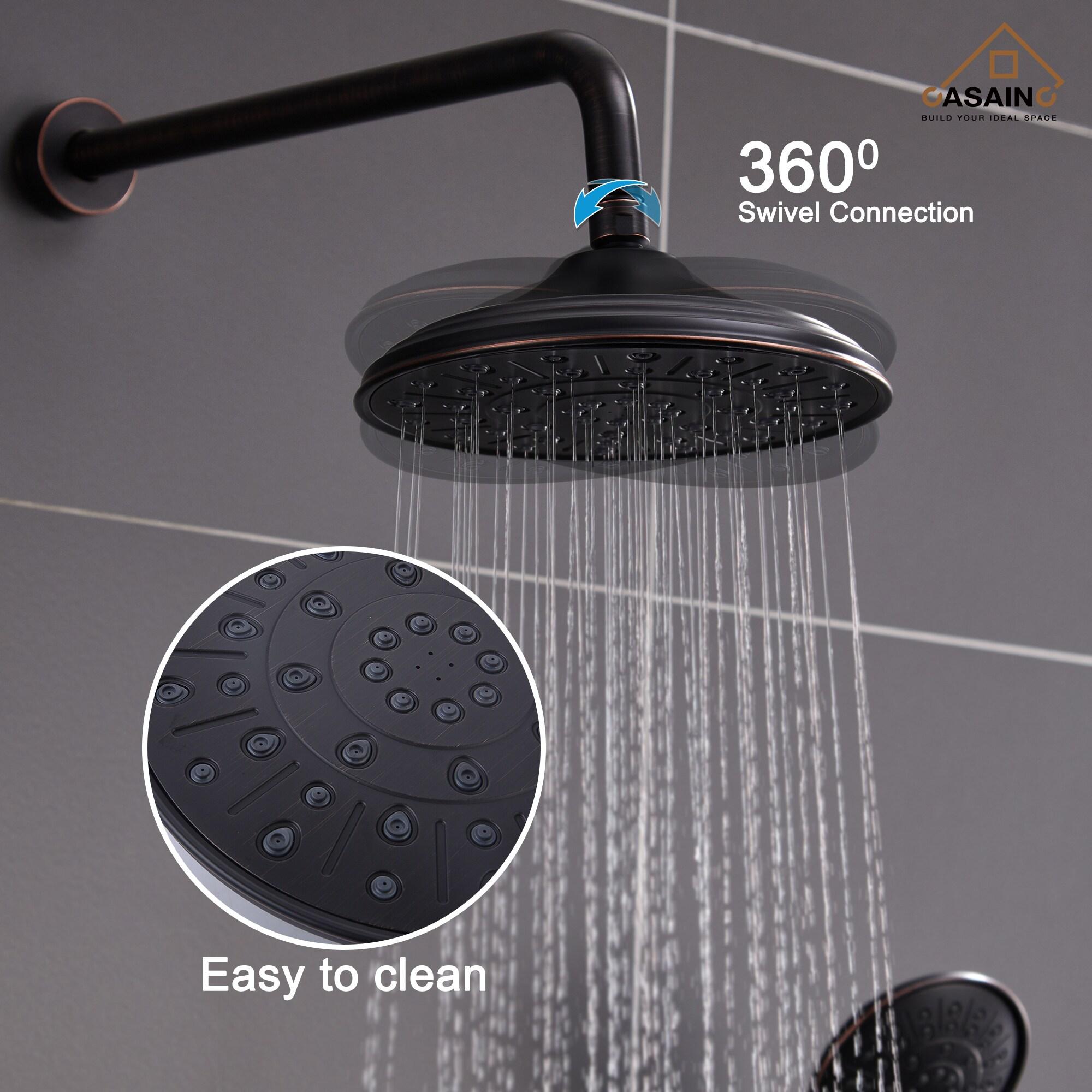 Retro Wall Mount 3 Funtions Rainfall Shower System with 3 Setting Handheld, Bath Spout, Rough-In Valve and Diverter