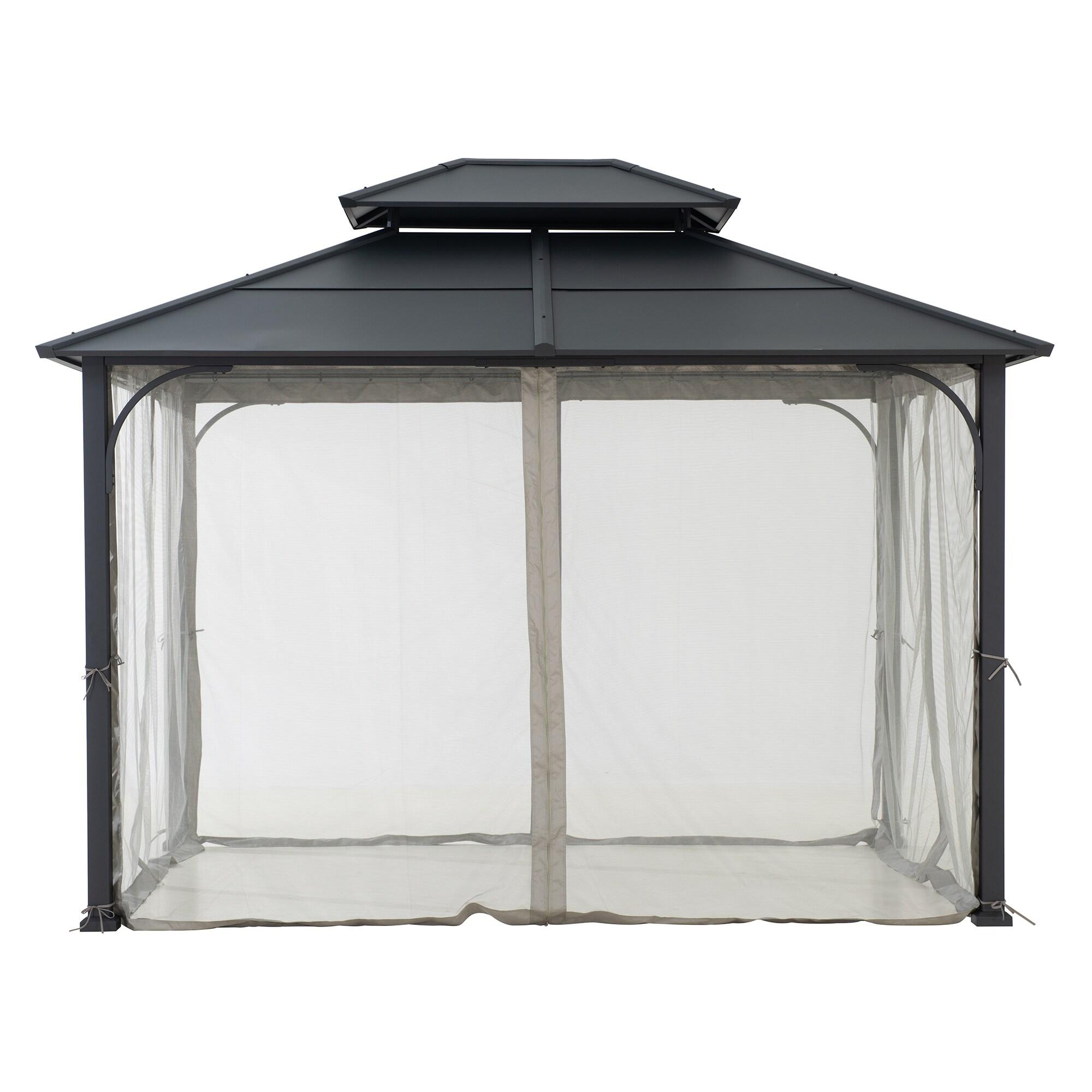 Sunjoy Sunjoy Hardtop Gazebo 10 x 12 ft. Outdoor Gazebo, Heavy Duty Steel Frame Gazebo, Double Roof Metal Gazebo with Ceiling Hook and Removable Netting Sidewalls