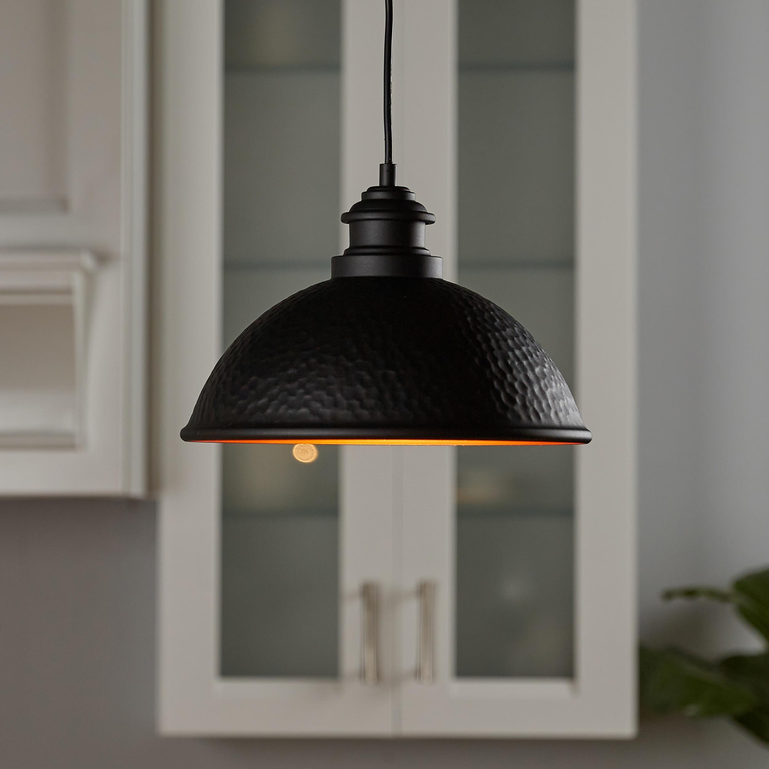 Progress Lighting Englewood 1-Light Hanging Lantern Pendant, Antique Bronze, Metallic Copper Coated Shade, Damp Rated