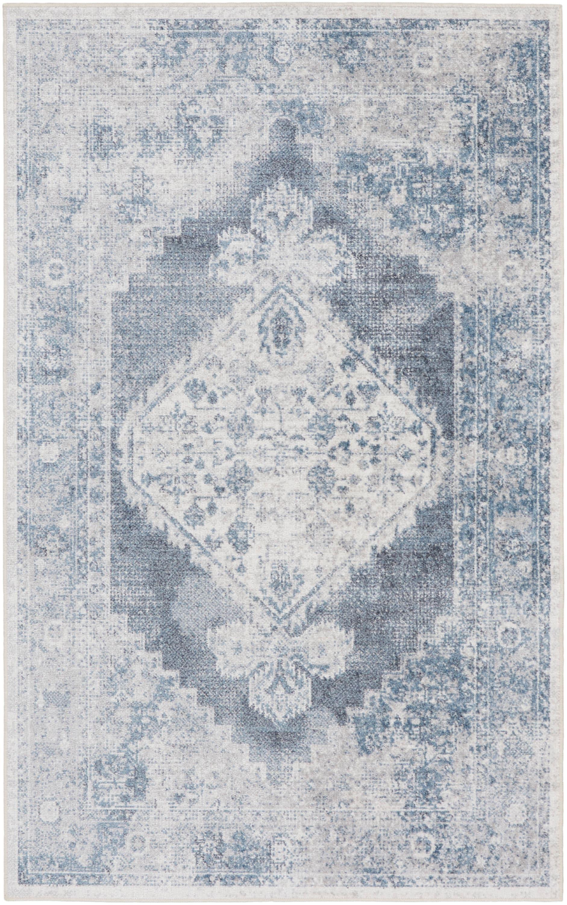 Nourison Astra Machine Washable Vintage Persian Indoor Rug Blue/Ivory 4' x 6'