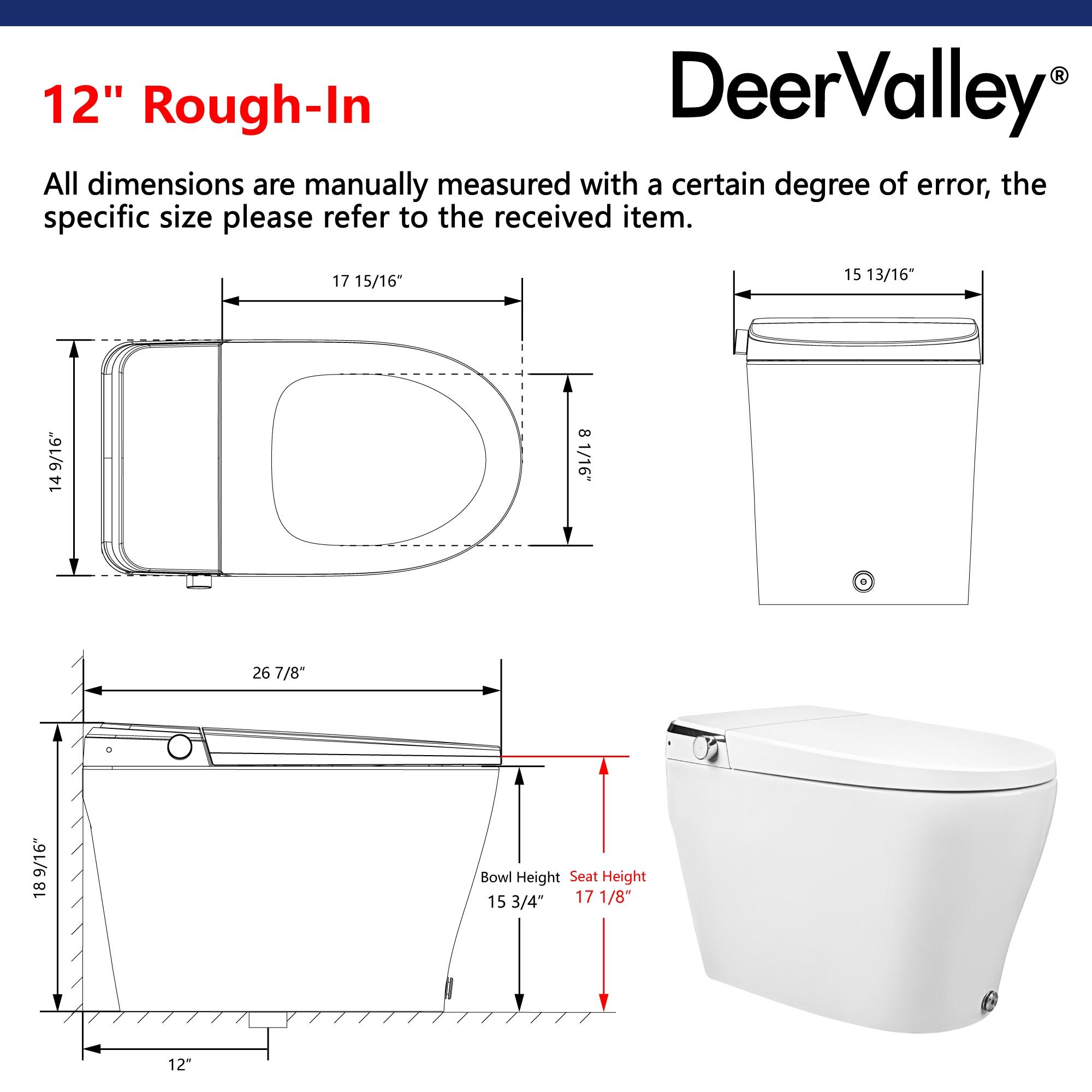 DeerValley Smart Toilet Elongated 1 Piece 1.28GPF  Fully Glazed Toilet with Heated Seat & Foot Kick Flush & Night Light DV-1S0029-V1