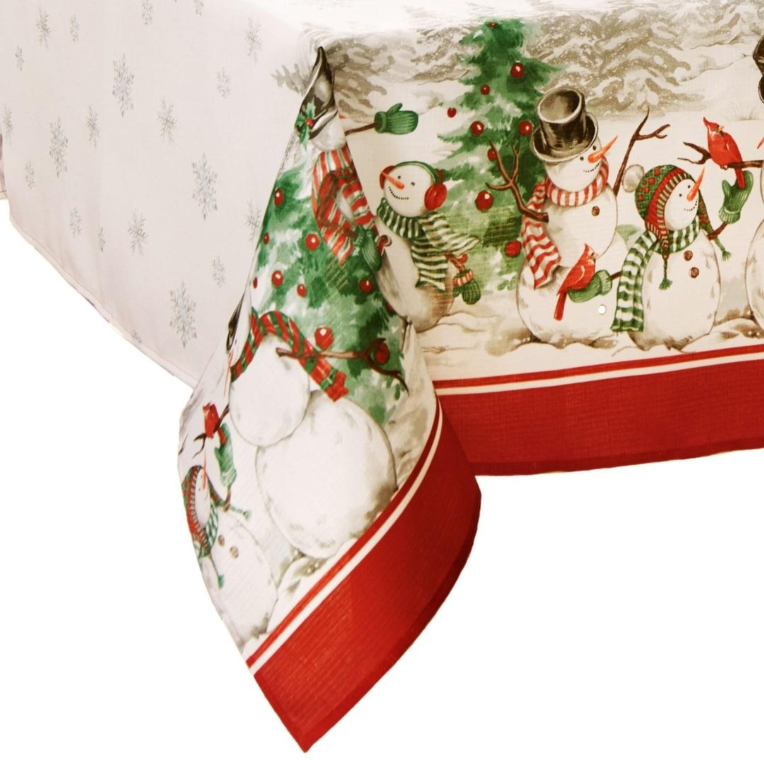 Snowman Winterland Holiday Snowflake Rectangle Tablecloth - Red/Green - 60x102 - Elrene Home Fashions