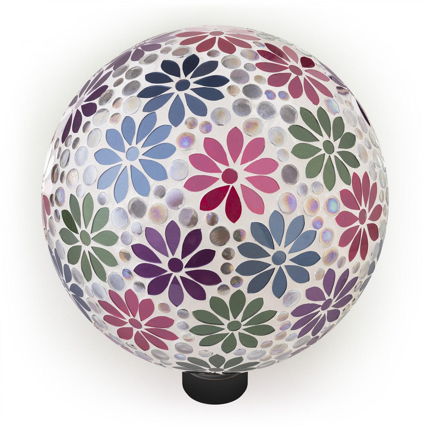 Alpine Corporation 10" Glass Mosaic Floral Gazing Globe, Multicolor