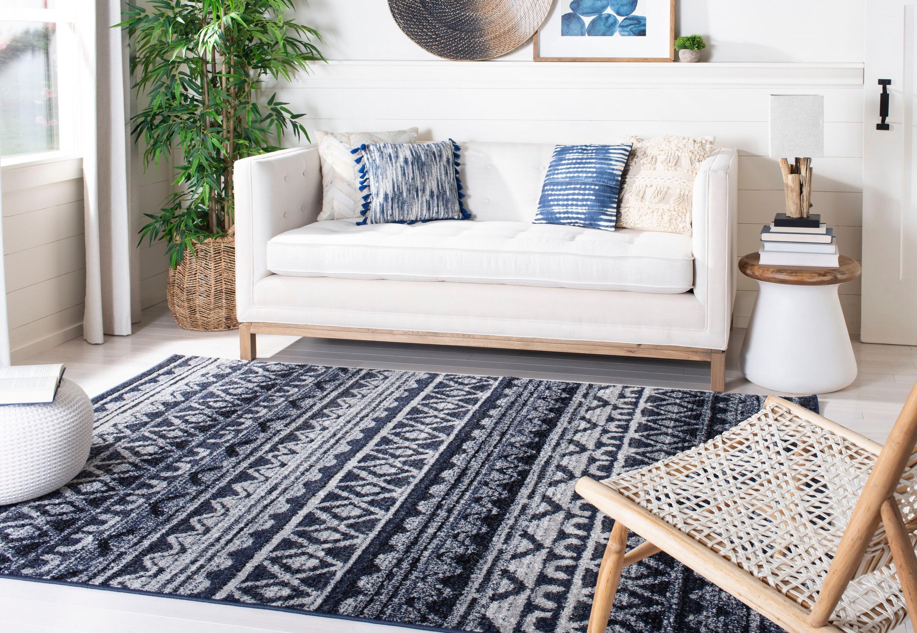 Adirondack ADR119 Machine Made Indoor Accent Rug - Ivory/Navy - 2'-6"x4' - Safavieh
