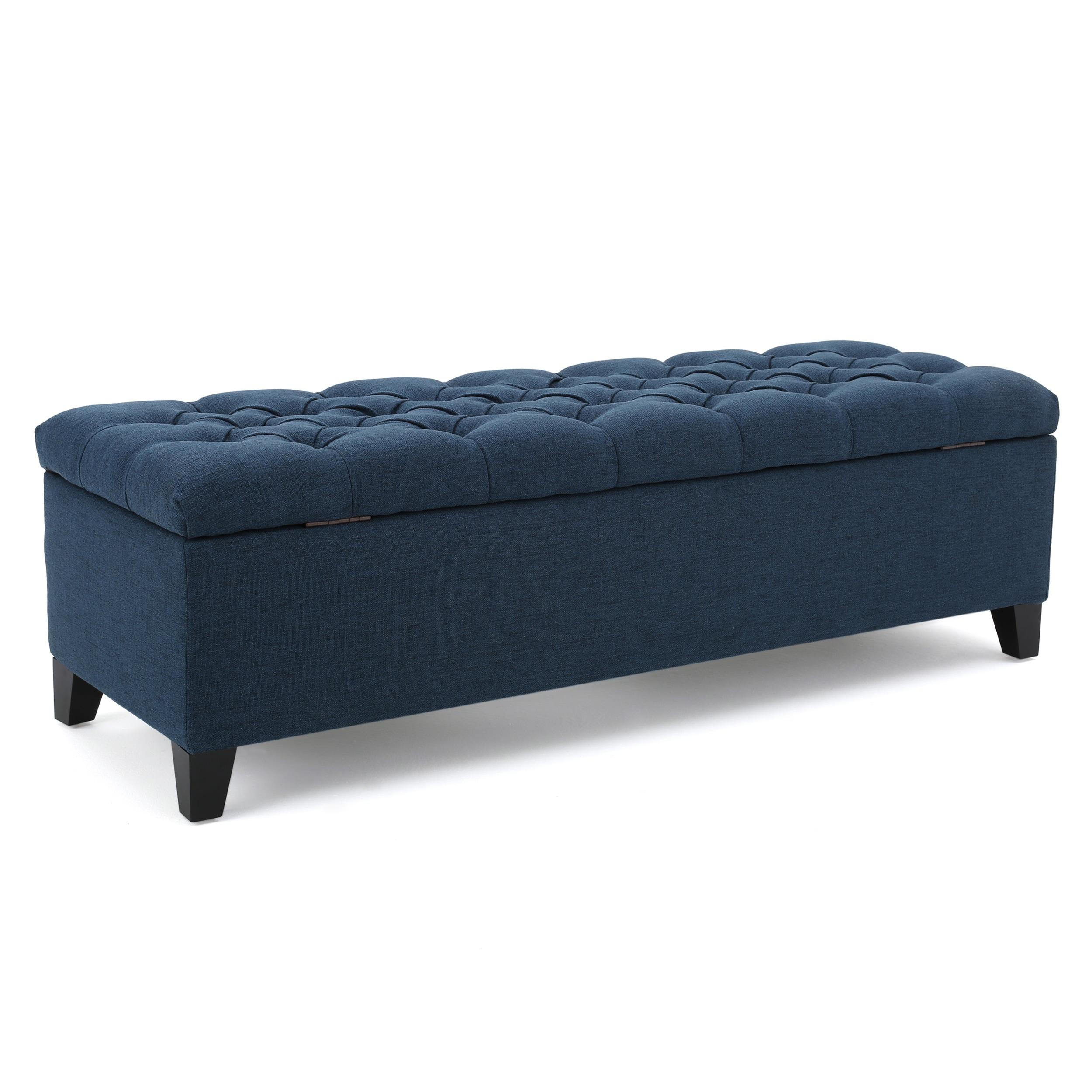 Ottilie Storage Ottoman Dark Blue - Christopher Knight Home: Upholstered Bedroom Seating with Tufted Lid