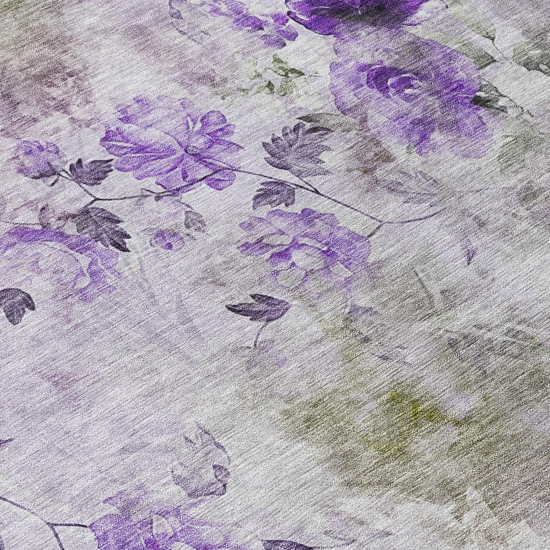 Addison Rugs Chantille Indoor/Outdoor Transitional Floral Purple Washable Rectangle Rug, 5' x 7'6"