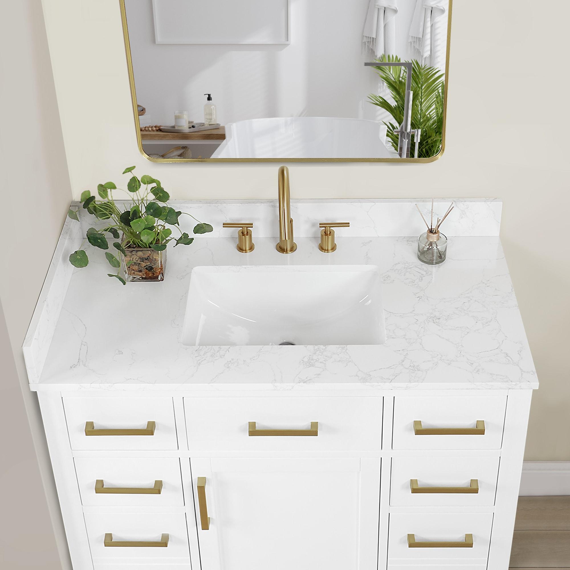 Gavino 42" Wood Vanity in White with Composite Stone Top no Mirror