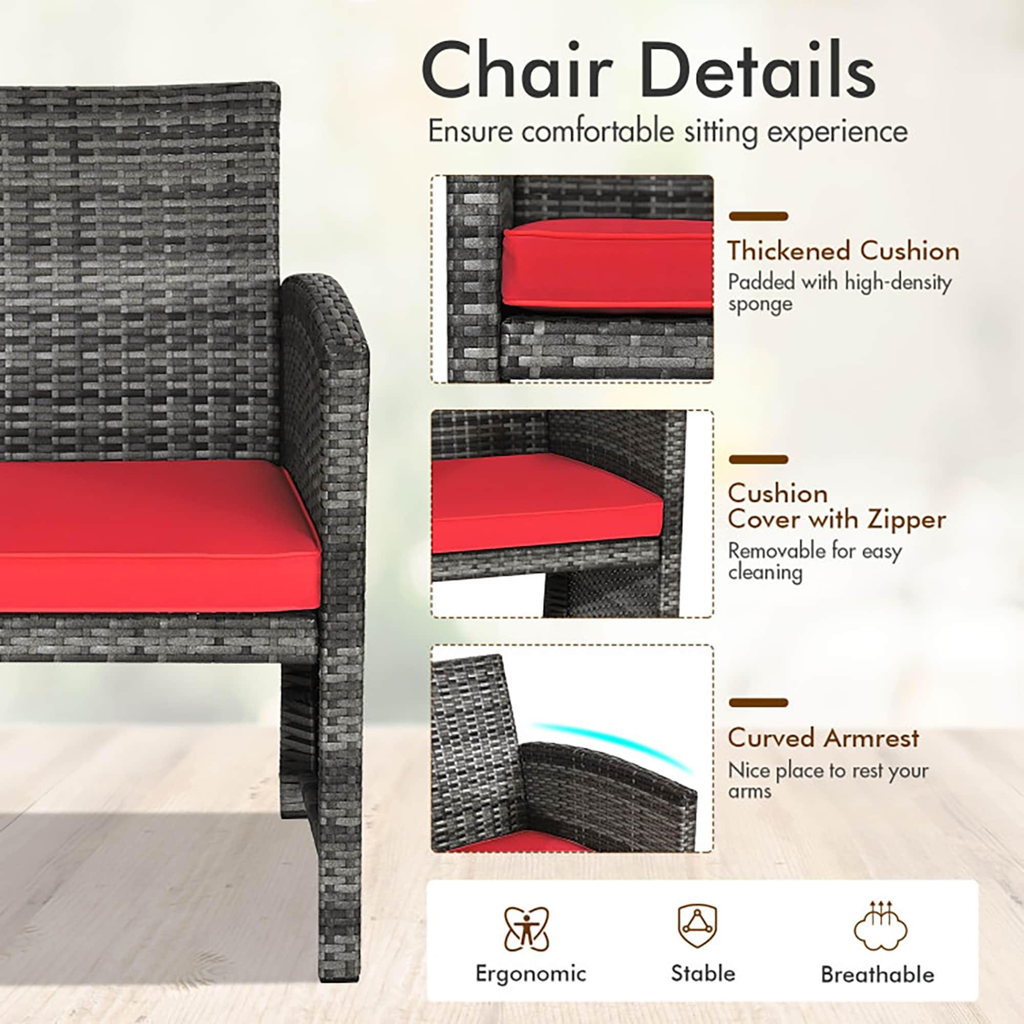 Aimee Lii 4 Pieces Wicker Patio Furniture Set with Cushions, Wicker Outdoor Sectional, Red
