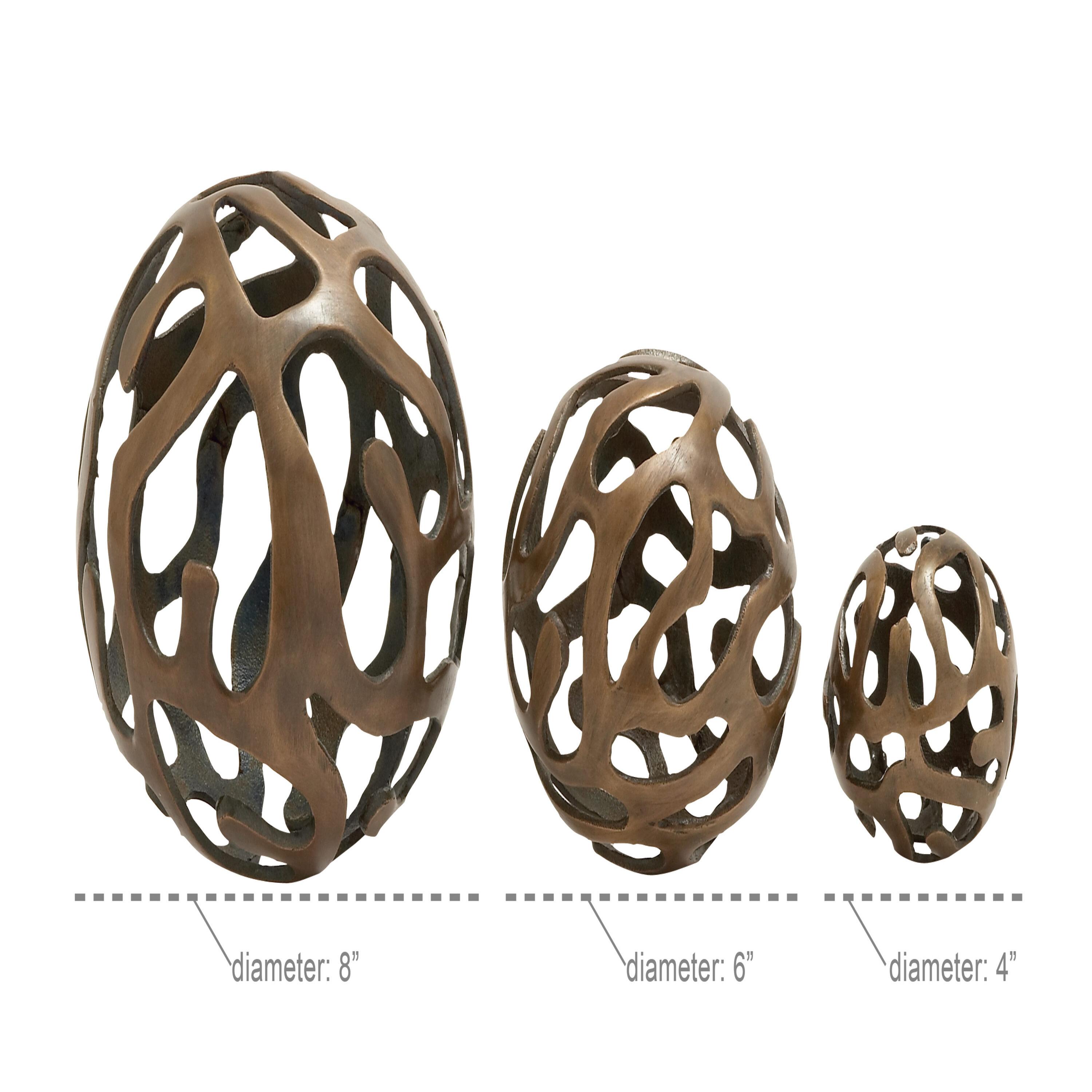 Set of 3 Decorative Aluminum Balls Brass - Olivia & May: Indoor Sculpture, Vase Filler, Tabletop Decor