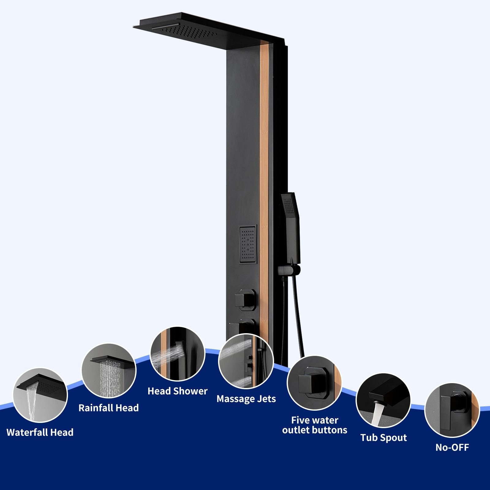 BWE 2-Jet Rainfall Shower Panel System with Rainfall Waterfall Shower Head and Shower Wand