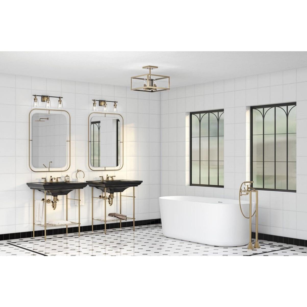 Progress Lighting Hillcrest 4-Light Vintage Brass Semi-Flush Mount with Clear Beveled Glass Panels