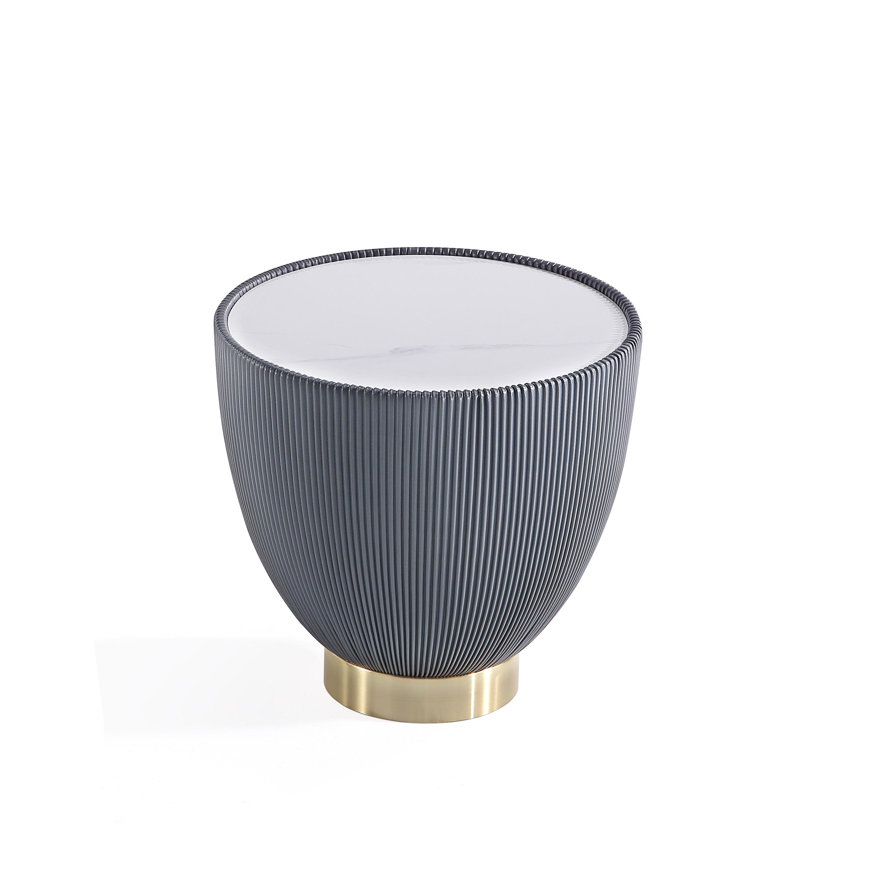 Manhattan Comfort Set of 2 Anderson Leatherette End Tables: Gold Metal Finish, No Assembly Required