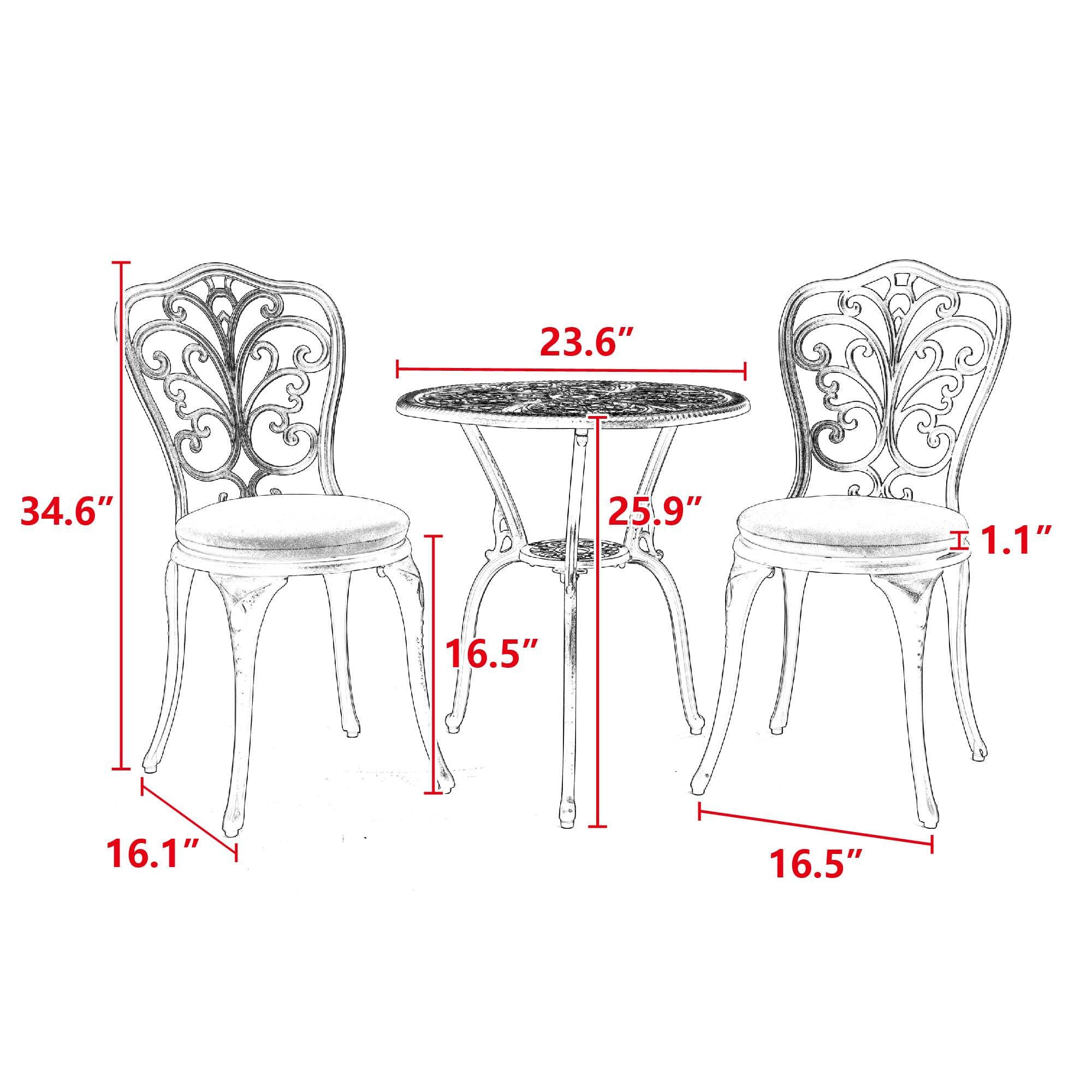 Black Cast Aluminum 3-Piece Outdoor Bistro Set with Round Table
