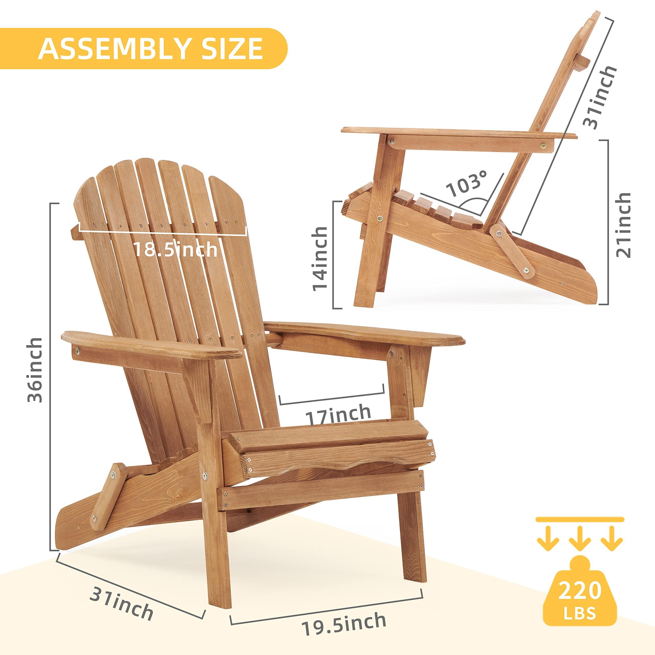 CLEARANCE! Wooden Outdoor Folding Adirondack Chair Set of 2 Wood Lounge Patio Chair for Garden,Garden, Lawn, Backyard, Deck, Pool Side, Fire Pit,Half Assembled,