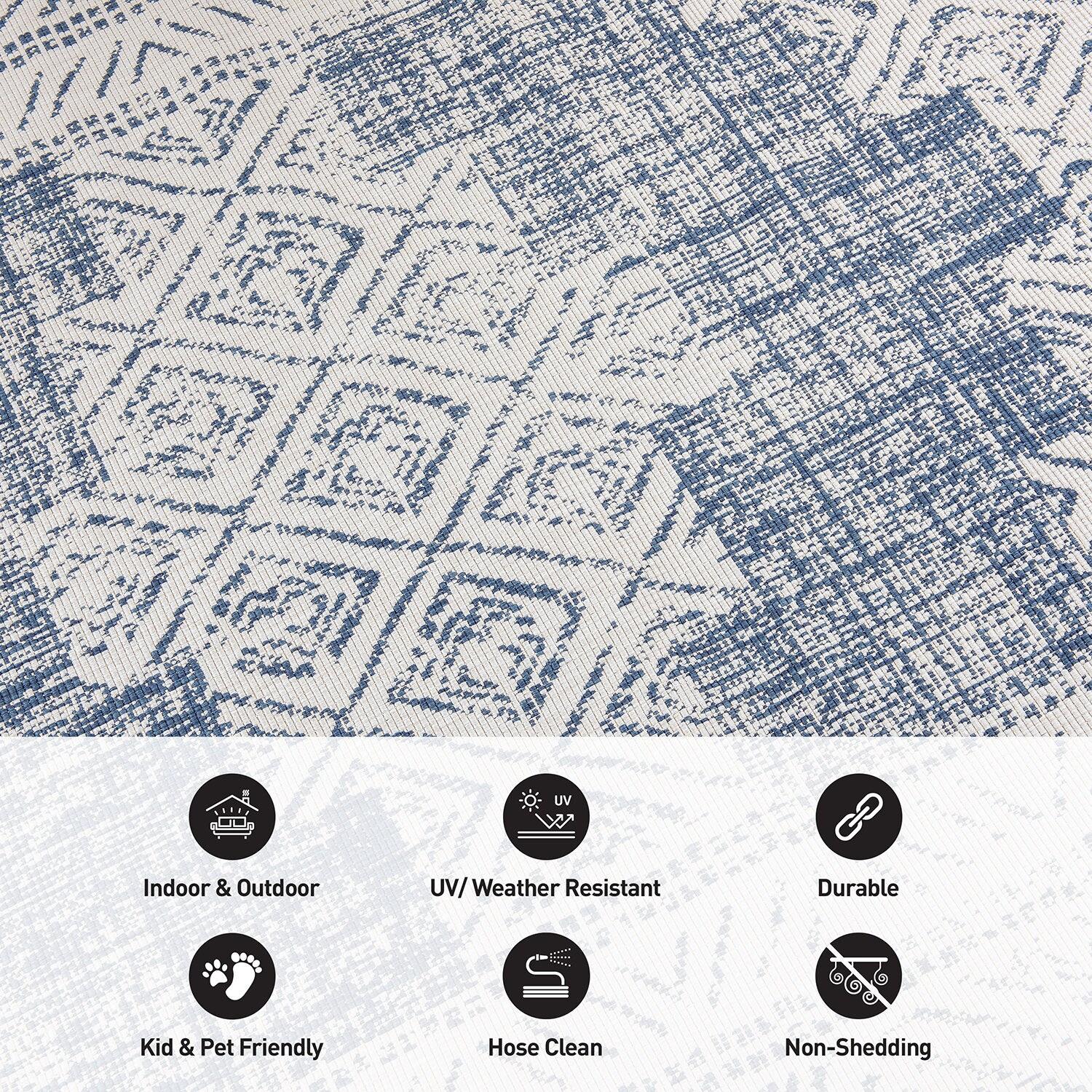 Nuloom Kandace Geometric 5x8 Indoor/Outdoor Area Rug for Living Room Patio Deck Front Porch Kitchen, Blue/Ivory