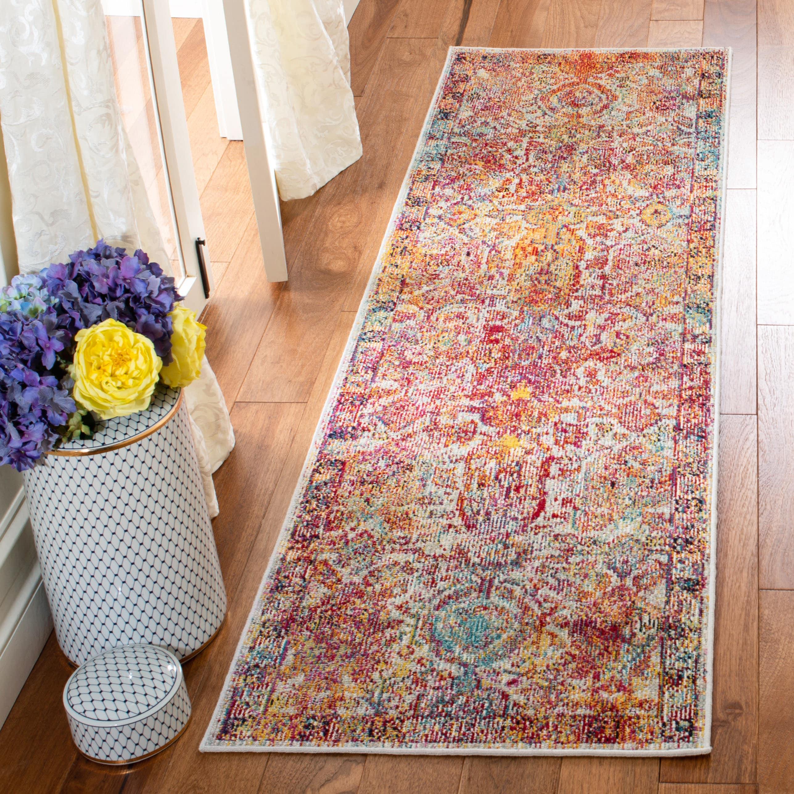 Crystal CRS505 Power Loomed Runner Rug - Light Blue/Orange - 2'2"x7' - Safavieh.