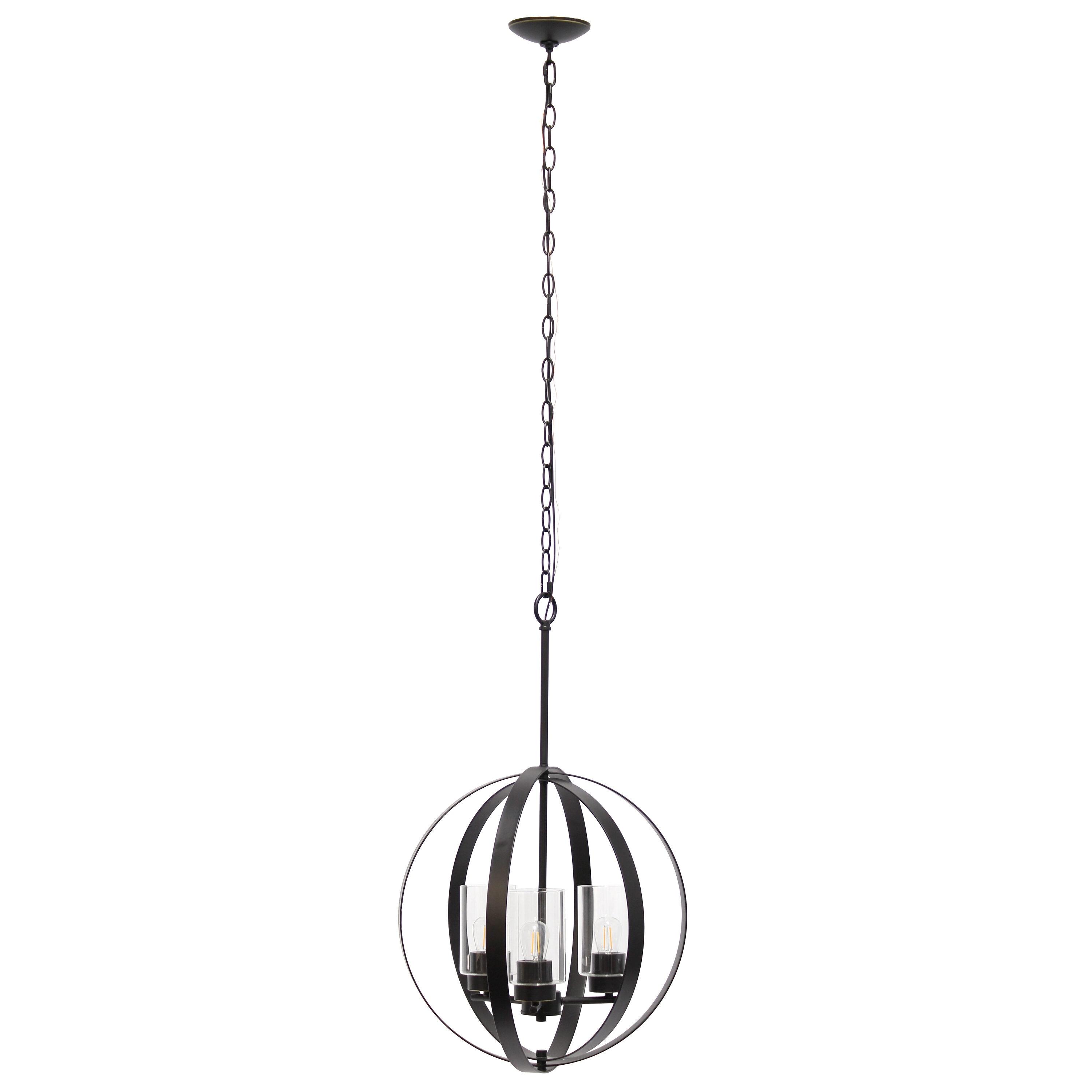 3-Light 18" Adjustable Industrial Globe Hanging Metal/Clear Glass Ceiling Pendant - Lalia Home