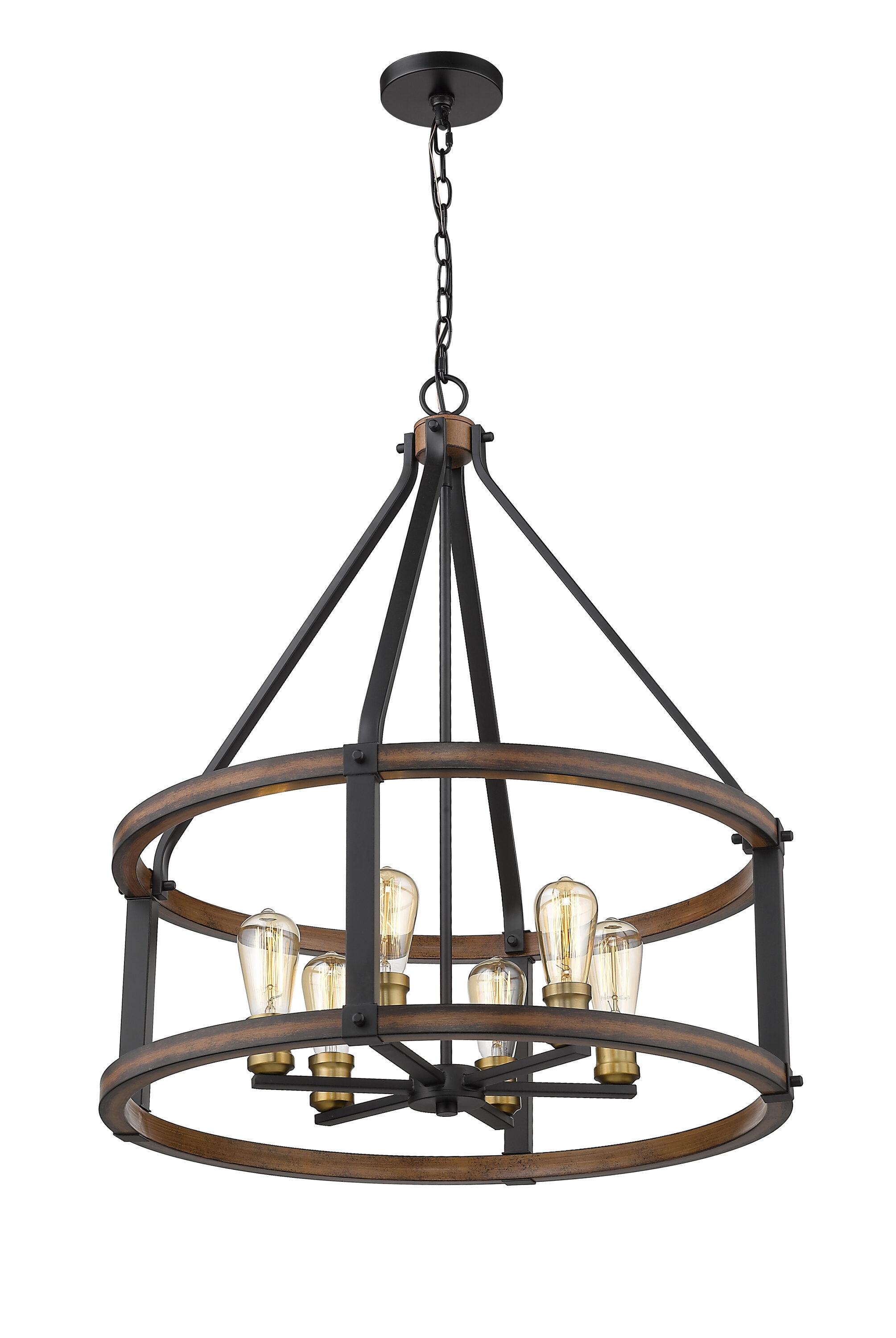 Z-Lite 472-6D Kirkland 6 Light 25" Wide Faux Wood Drum Chandelier - Wood