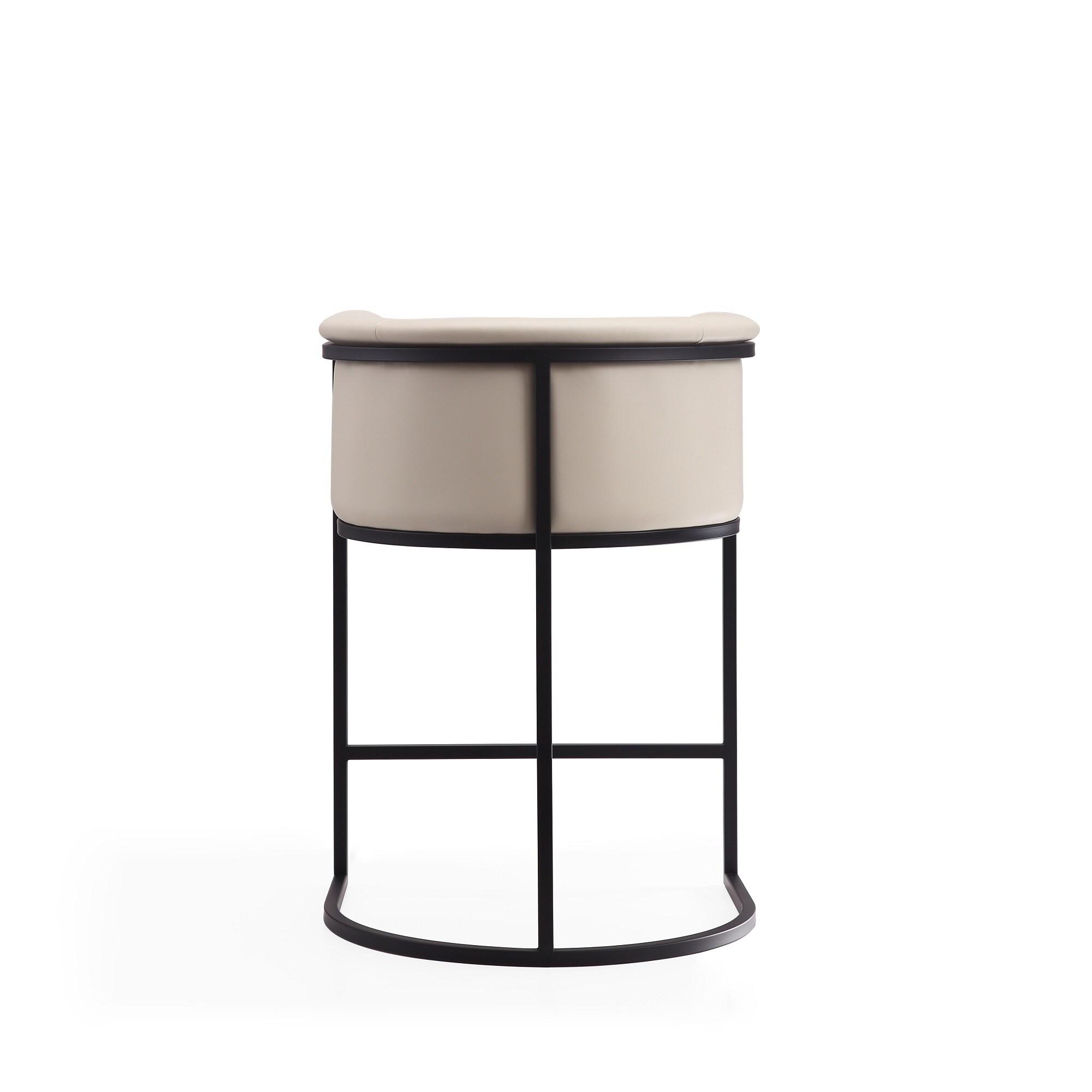 Cosmopolitan Metal Counter Height Barstool Cream - Manhattan Comfort: Upholstered Faux Leather, Low Back with Armrests