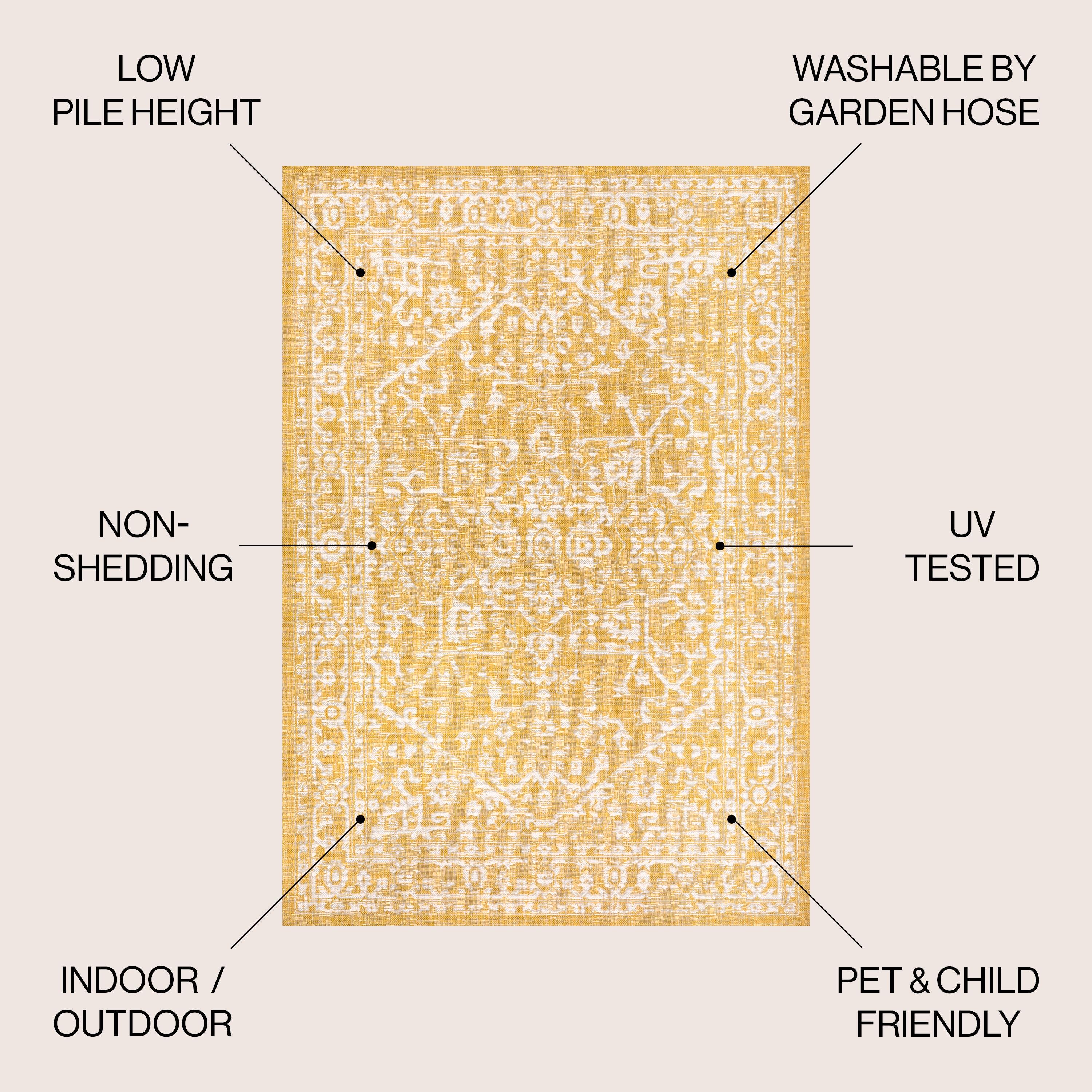 3' x 5' Malta Bohemian Medallion Textured Weave Indoor/Outdoor Area Rug, Yellow/Cream - JONATHAN Y