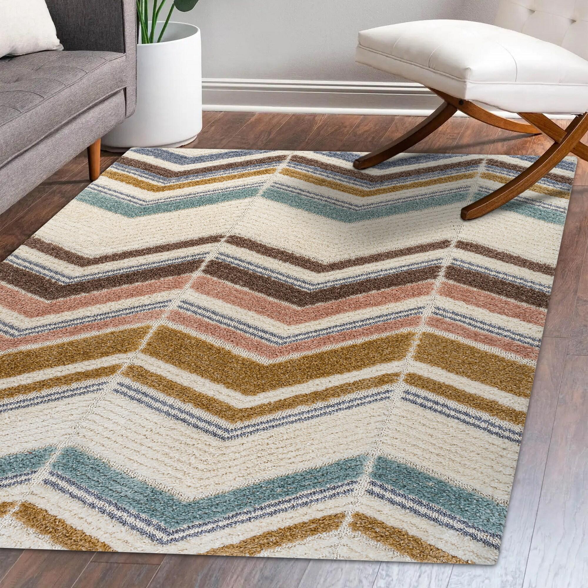 3' x 5' Elin Chevron High-Low Area Rug, Multi/Cream - JONATHAN Y