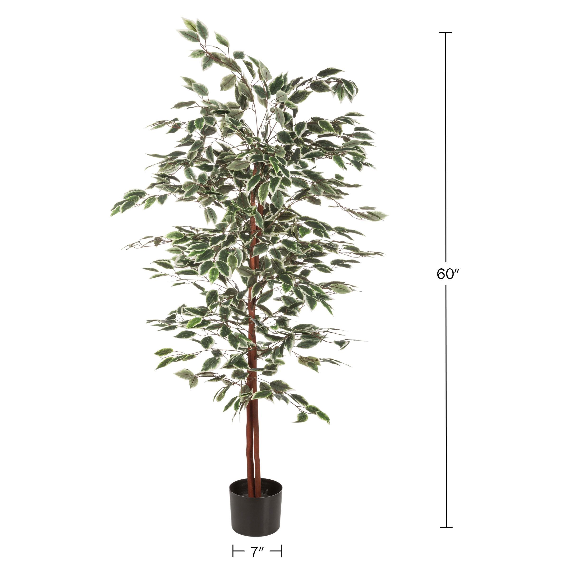Nature Spring 5 ft Ficus Artificial Tree - Fake Plant with Variegated Leaves and Natural Trunk - Topiary Decor for Indoor or Outdoor