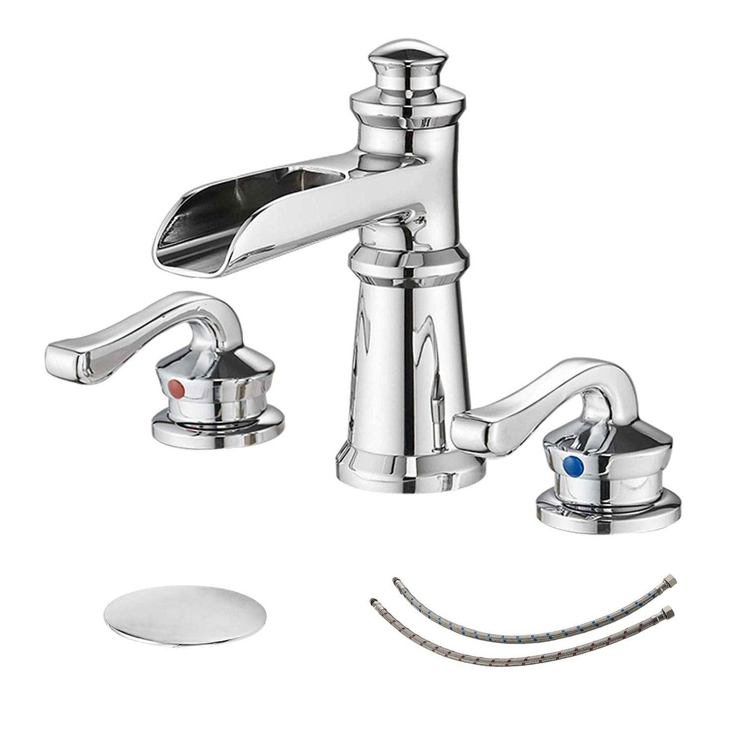 BWE 8 in. Waterfall Widespread 2-Handle Bathroom Faucet With Drain Assembly