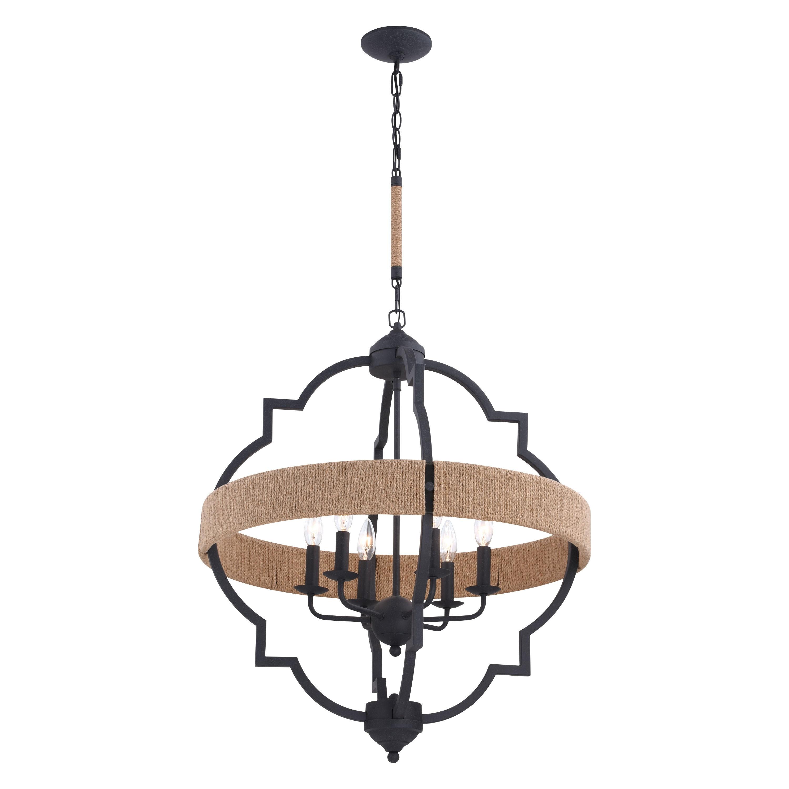 Vaxcel Beaumont Gray and Natural Rope Farmhouse Cage Pendant Light