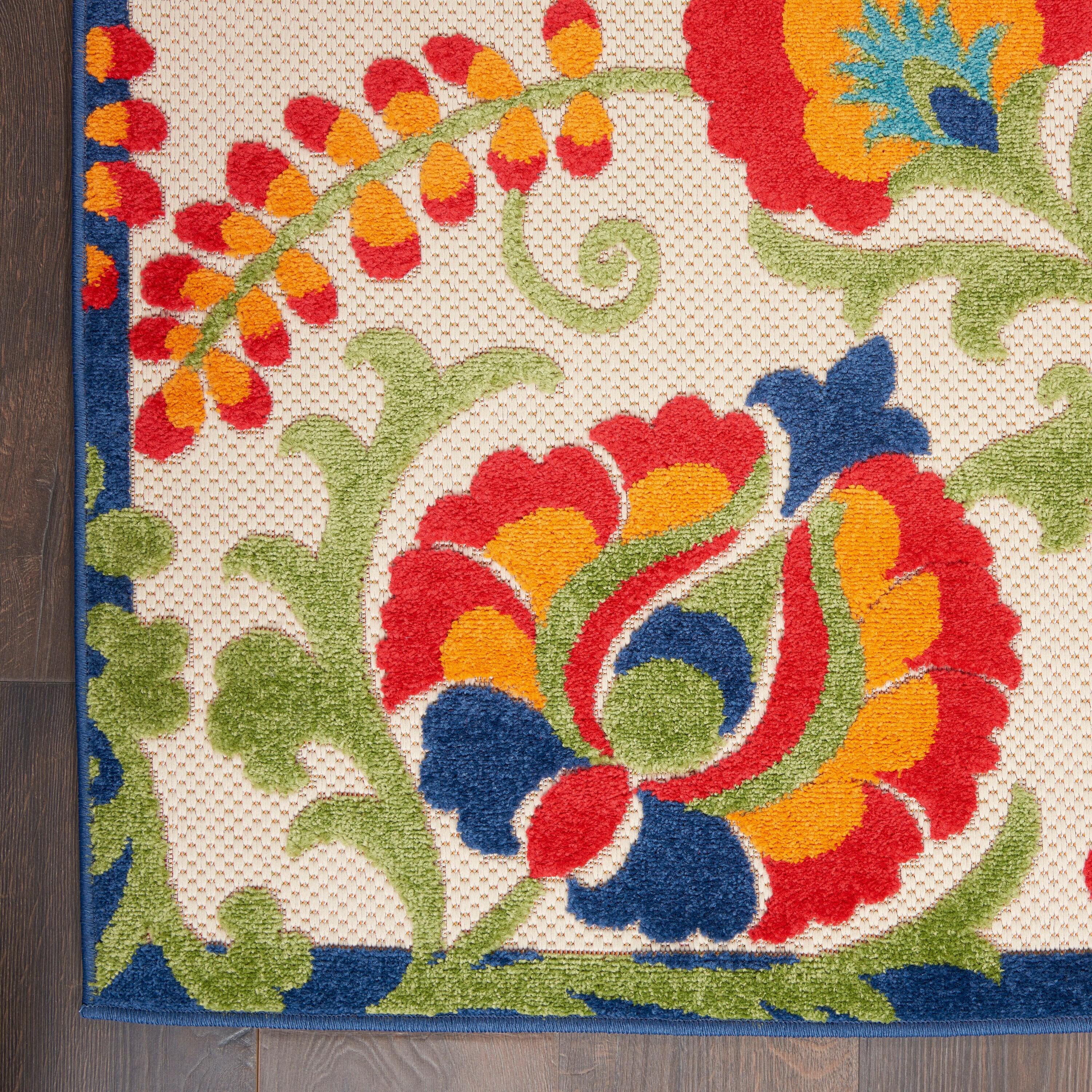 Nourison Aloha Floral Textured Flatweave High-Low Indoor Outdoor Runner Rug Multicolor 2' x 6'