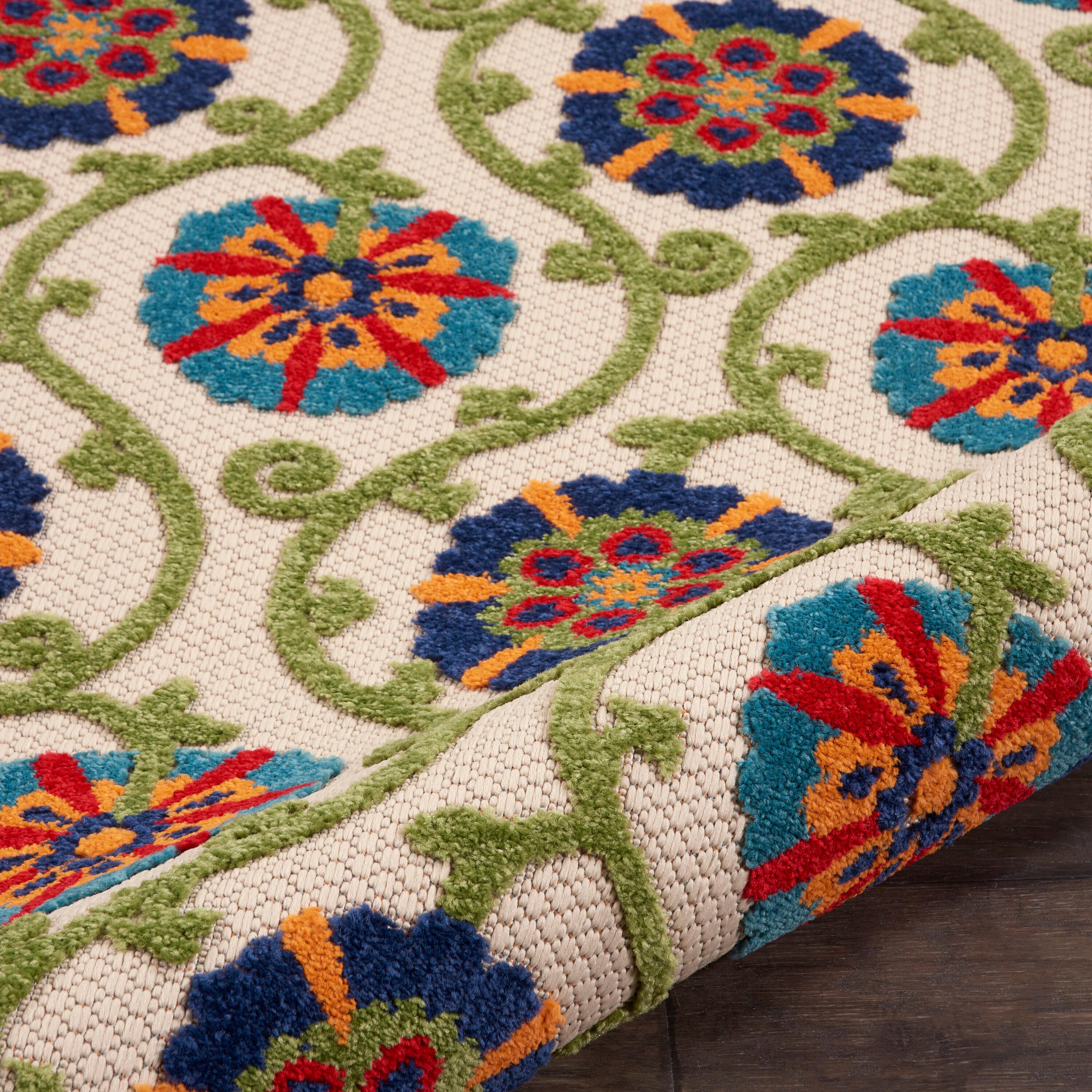 Nourison Aloha Contemporary Floral Flatweave High-Low Indoor Outdoor Area Rug Blue/Multicolor 2'8" x 4'